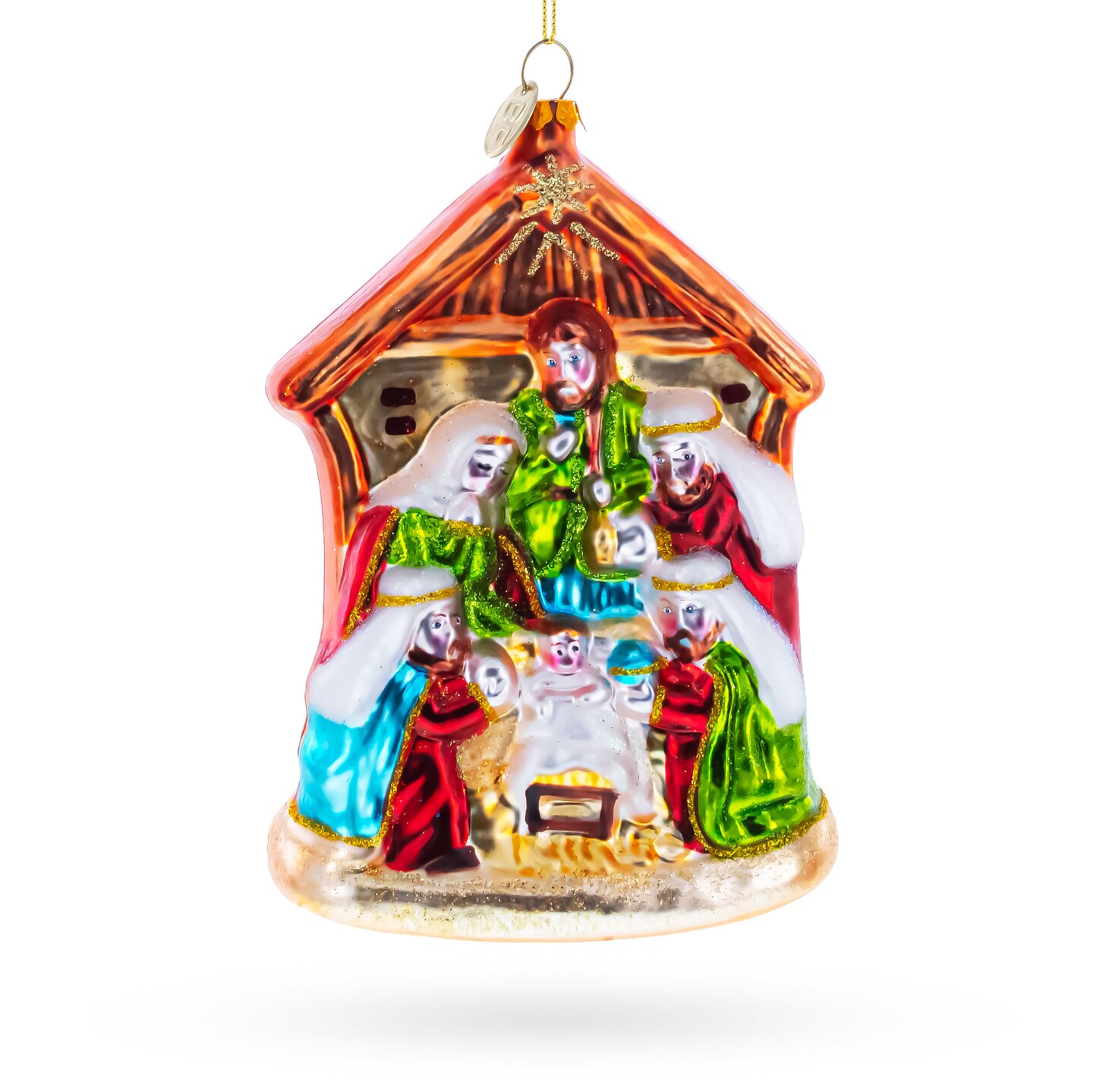 Large Nativity Scene Blown Glass Christmas Ornament