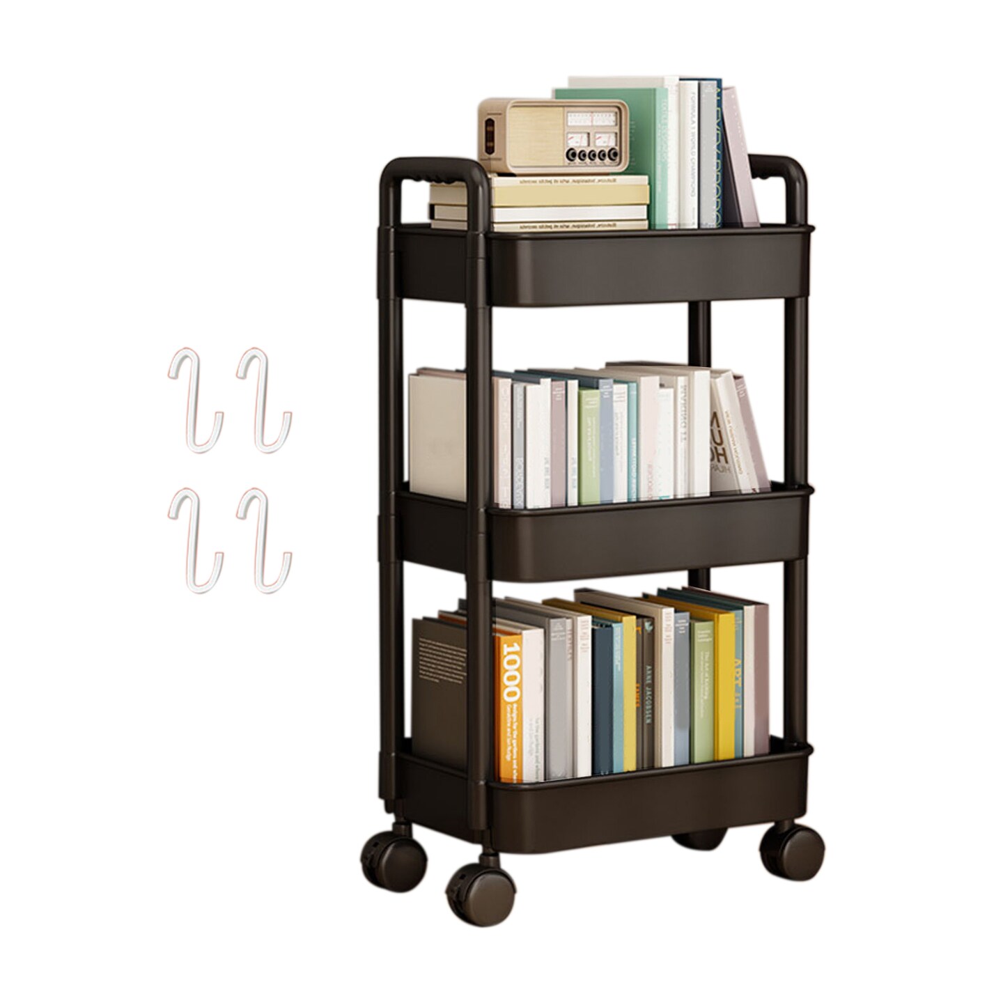 Storage Rack 4-Tier Rolling Cart With Wheels Sturdy Construction Large Capacity Strong Load-Bearing Mobile Rack Trolley