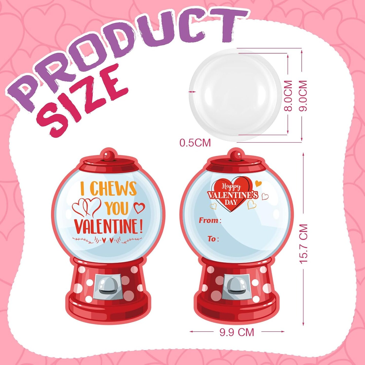 36 Pack Valentine Candy Cards with Plastic Domes Valentines Greeting Cards DIY Craft Treat Holder for Valentine's Day Classroom Gifts Exchange Party Favors(Bubble Gum Machine Style)