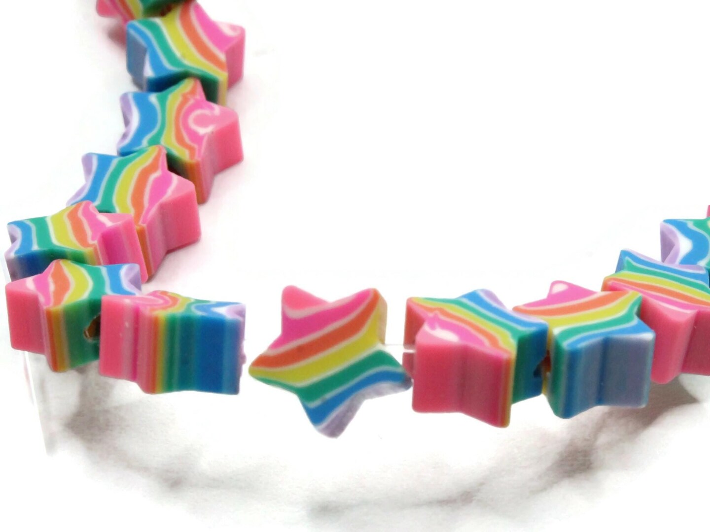 40 10mm Rainbow Striped Star Polymer Clay Beads