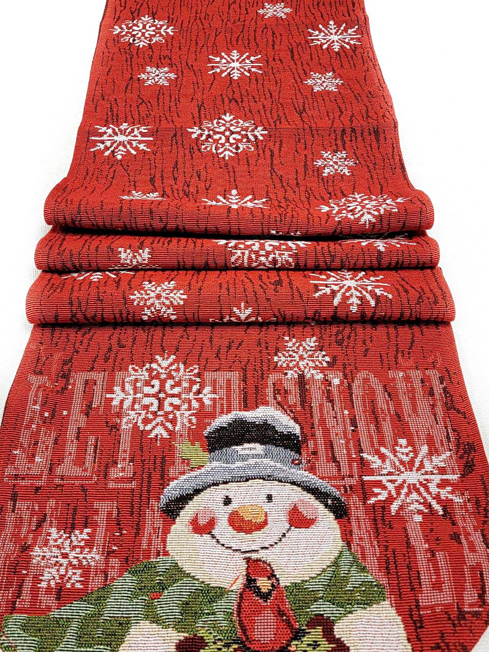Snowman Christmas Red Table Runner