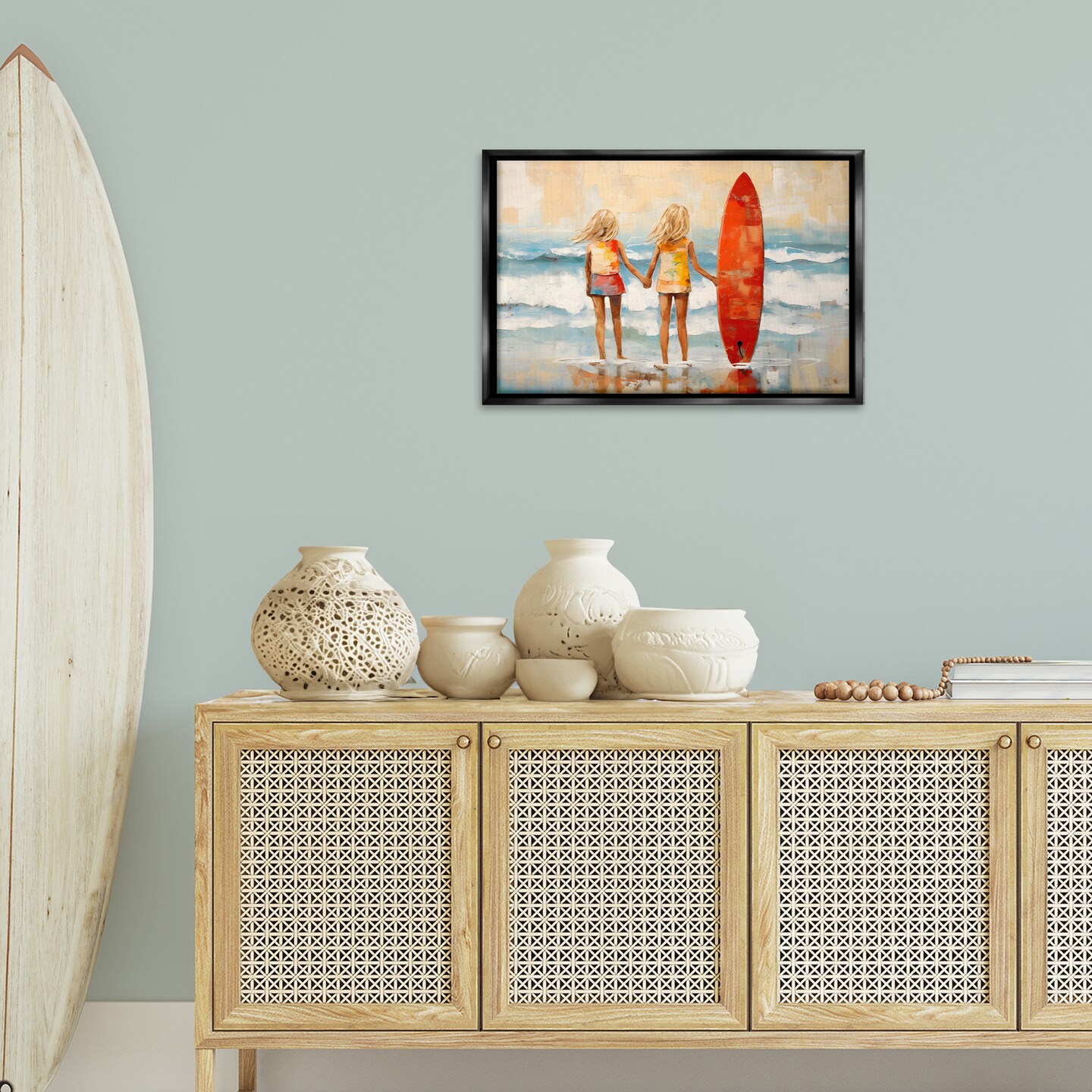 Stupell Industries Kids &#x26; Beach Surfboard Framed Floater Canvas Wall Art Design by Petal Prints Design