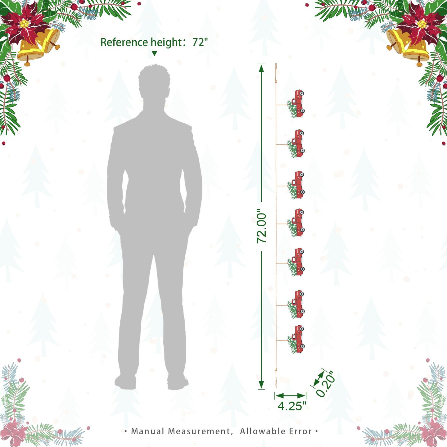 Set of 2 6''L Metal Jute Strand Adorned Garlands With 8 Red Trucks