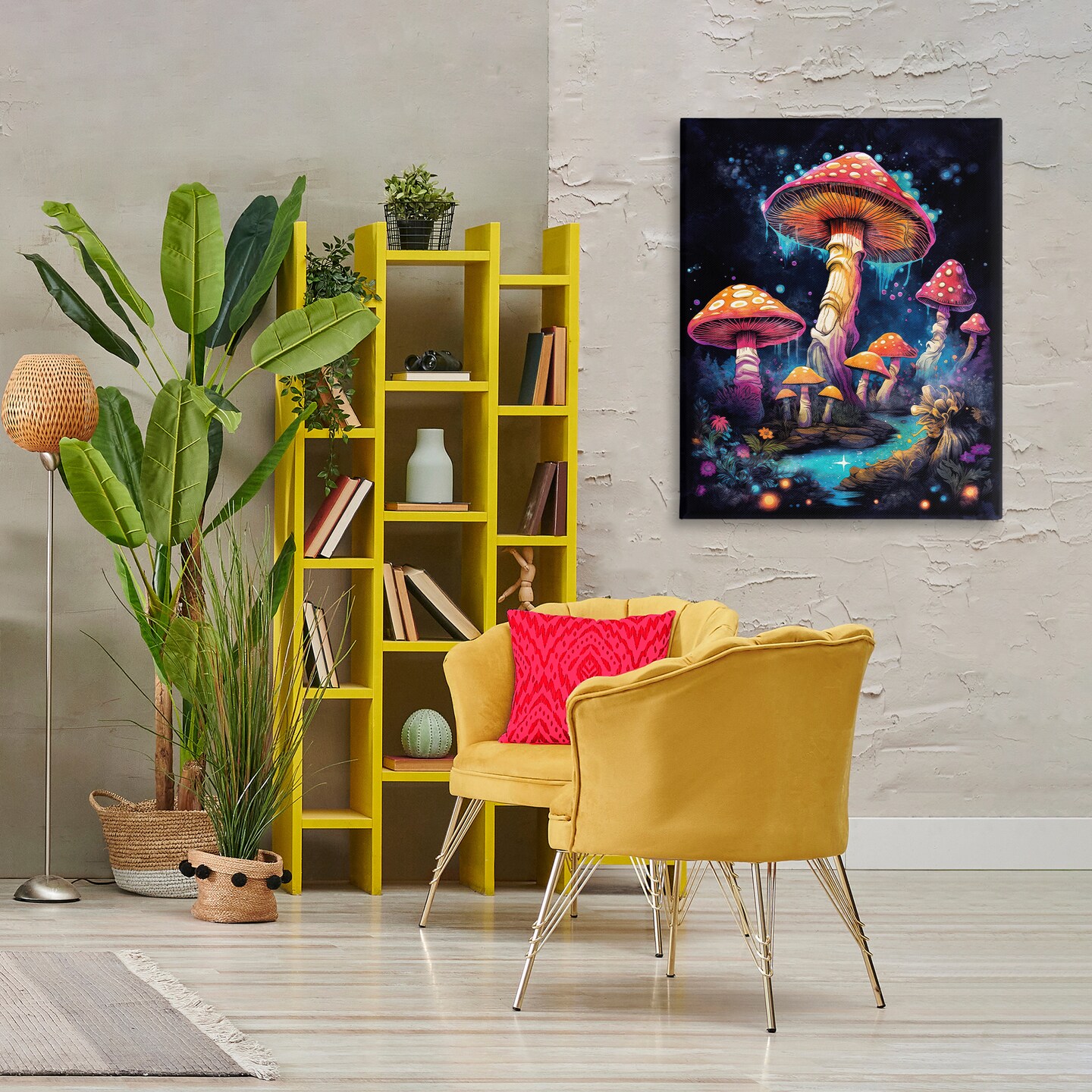 Stupell Industries Psychedelic Mushroom Scene Canvas Wall Art Design by Nina Blue
