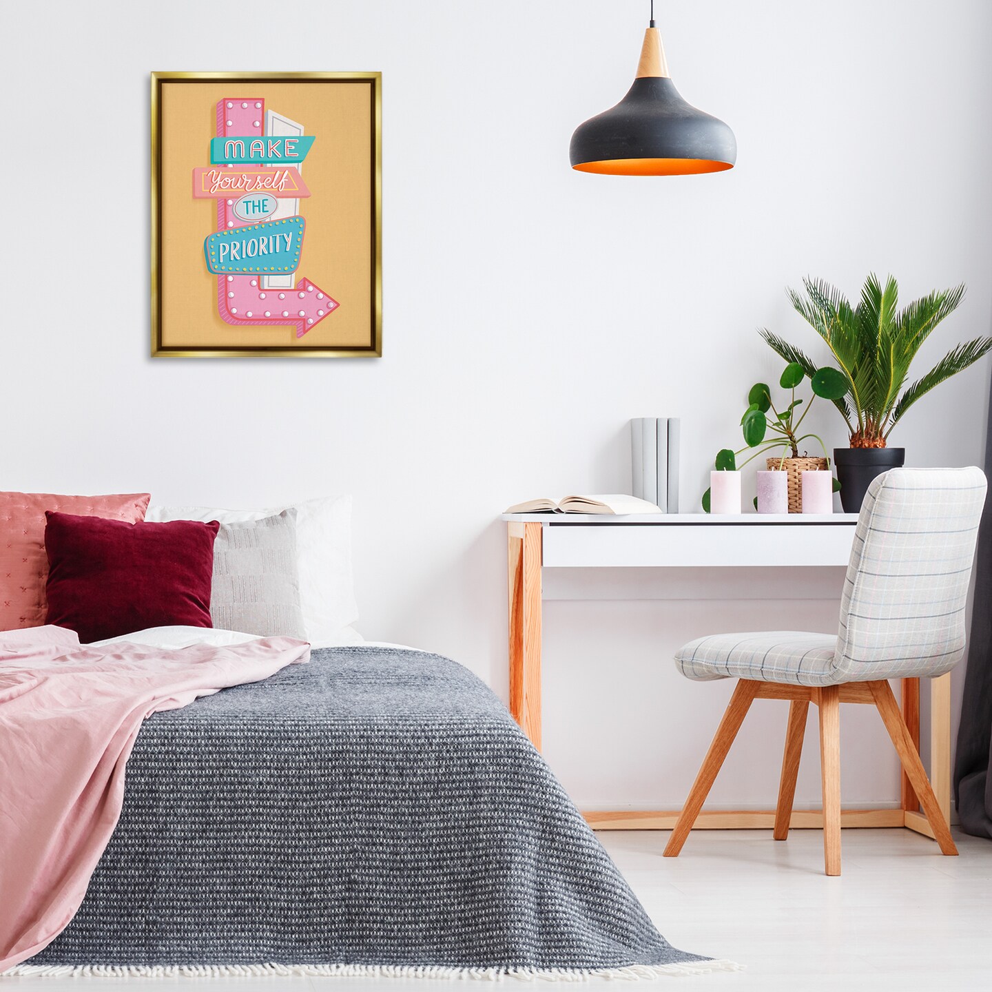Stupell Industries Make Yourself The Priority Framed Floater Canvas Wall Art Design by Nancy McKenzie