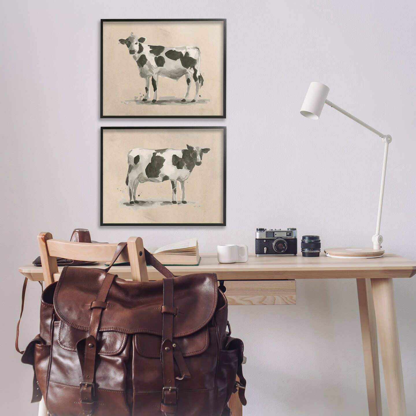 Stupell Industries Beige Holstein Cow Portrait 2 pc Framed Giclee Wall Art Set Design by June Erica Vess
