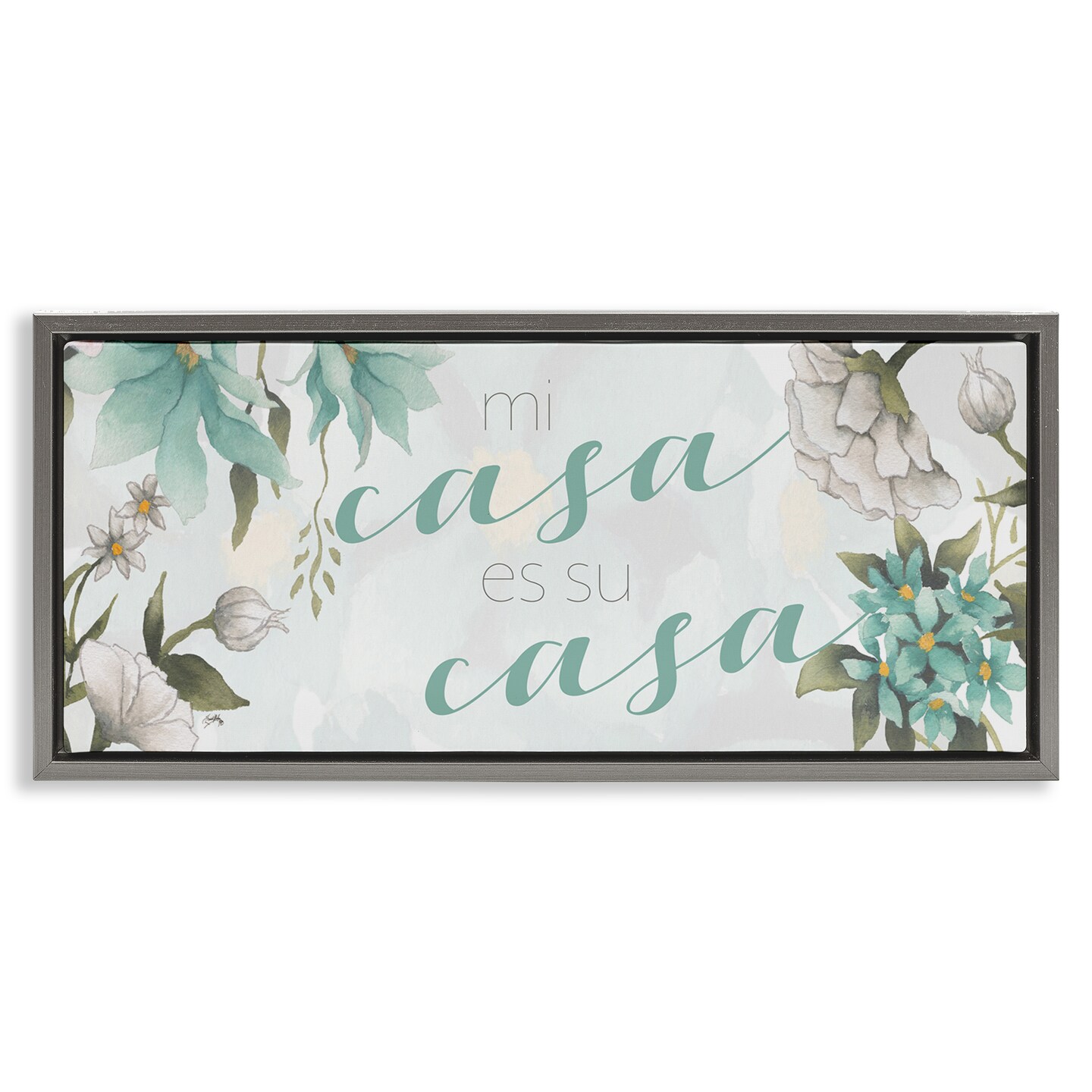 Stupell Industries Mi Casa Su Casa Flores Framed Floater Canvas Wall Art