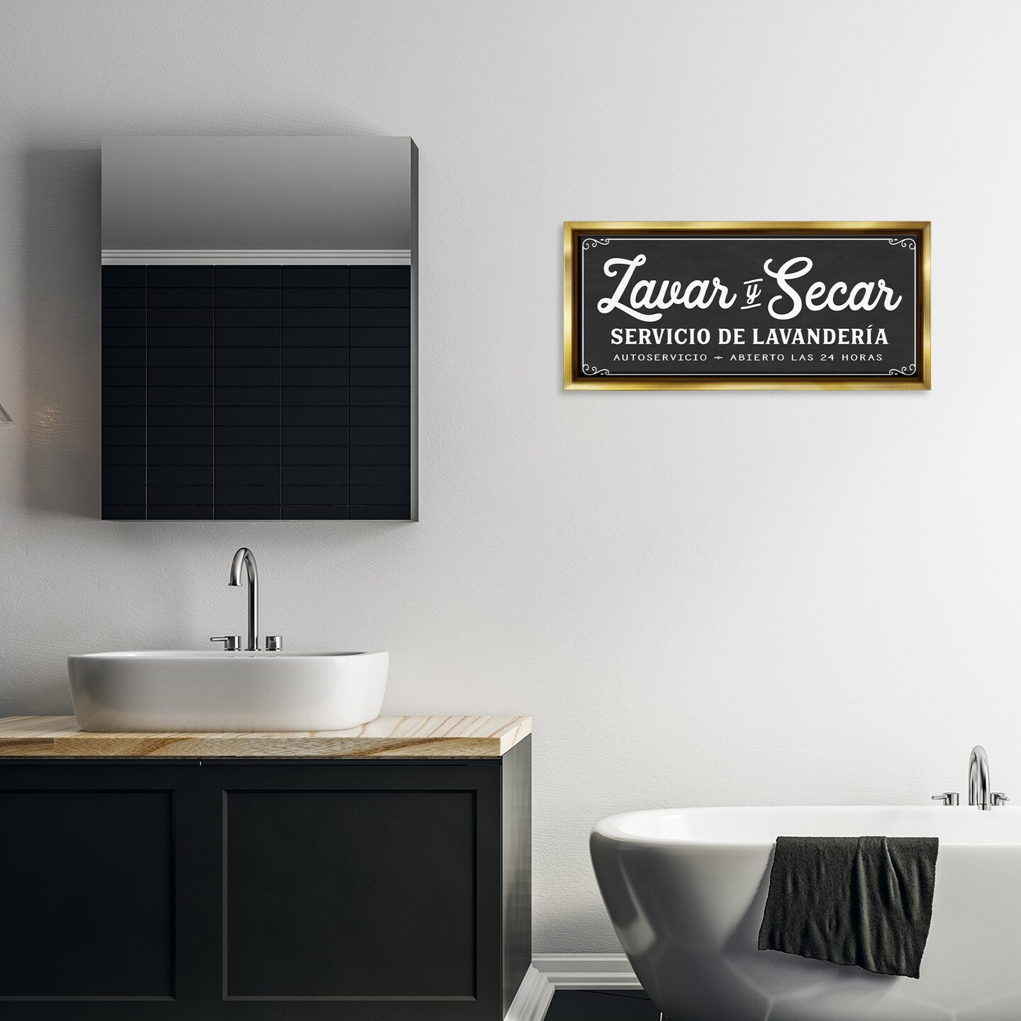 Stupell Industries Lavar y Secar Lavandería Framed Floater Canvas Wall Art