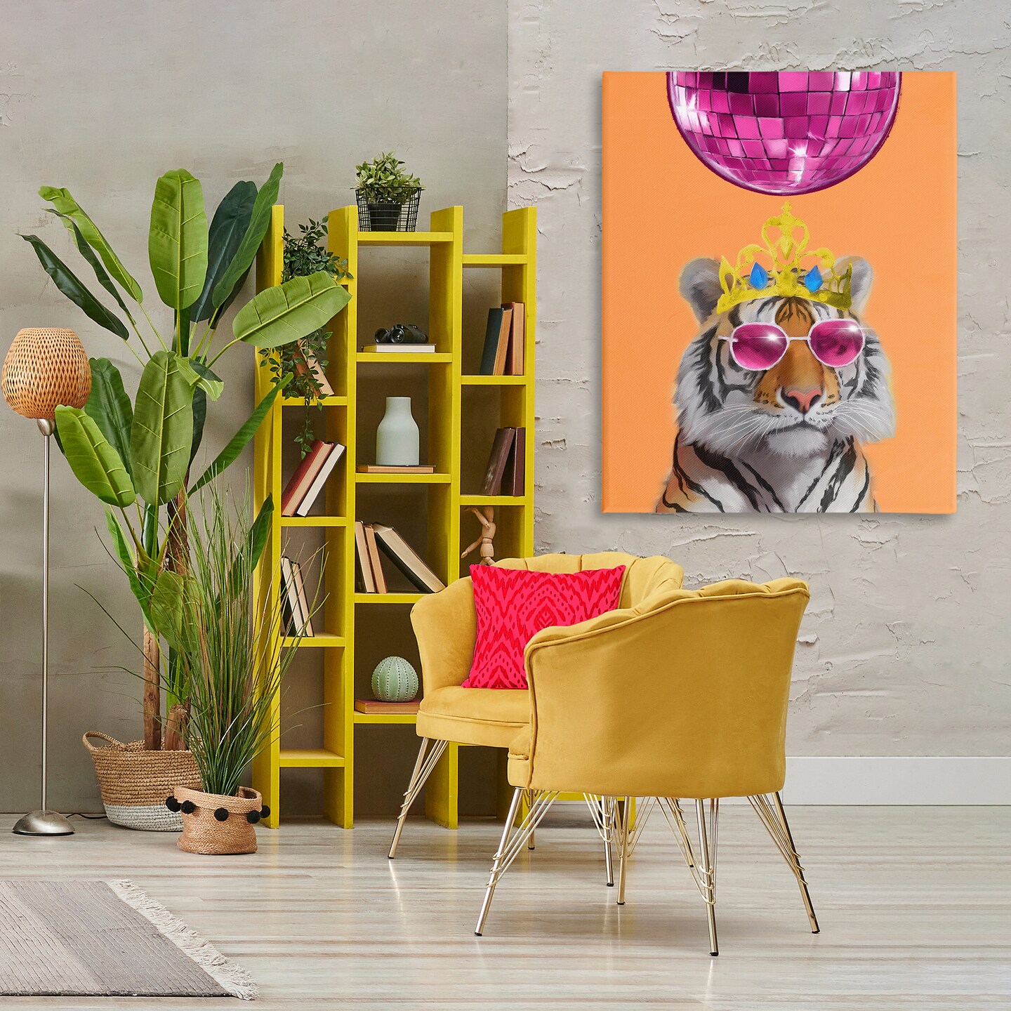 Stupell Industries Disco Tiger with Crown Canvas Wall Art Design by Elizabeth Medley