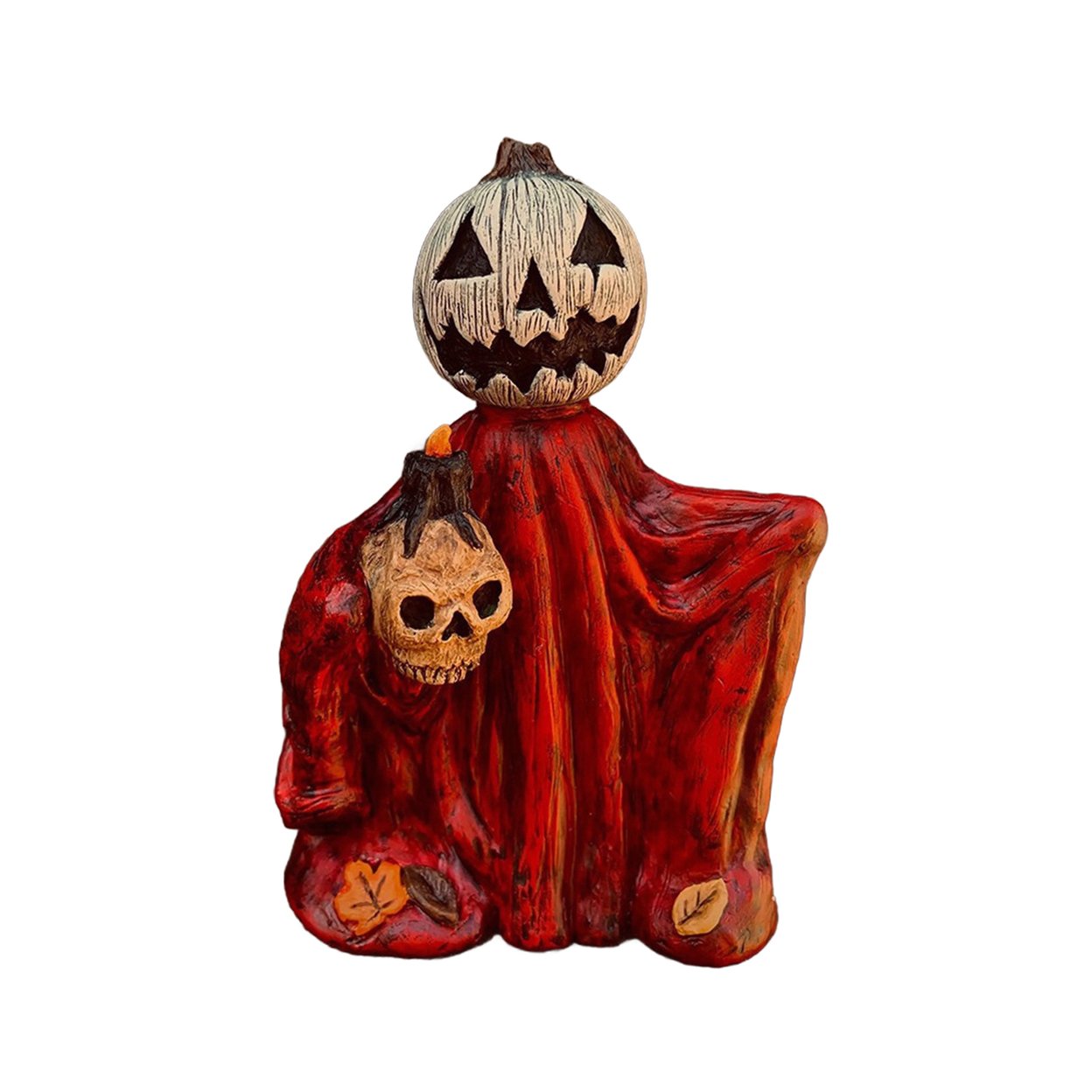 Halloween Pumpkin Ghost Figurine Spooky Pumpkin Man Holding Skull Resin Statue Sculpture Indoor Home Office Desktop