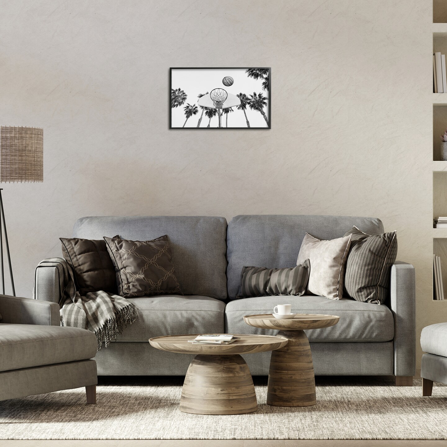 Stupell Industries Basketball Hoop with Palms Framed Giclee Wall Art Design by Sisi and Seb