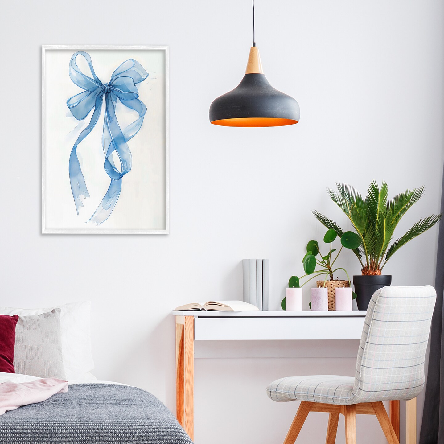 Stupell Industries Wispy Blue Bow Watercolor Framed Giclee, design by LSR Design Studio