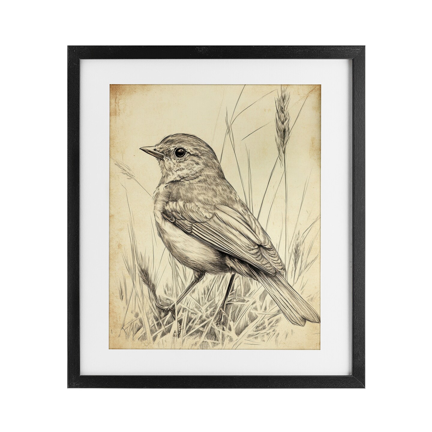 Stupell Industries Vintage Small Sketched Bird Framed Print Under Glass, design by Petal Prints Design