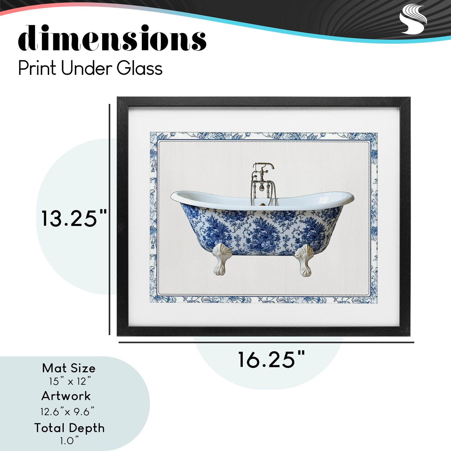 Stupell Industries Vintage Chinoiserie Bathtub Framed Print Under Glass, design by Lettered and Lined