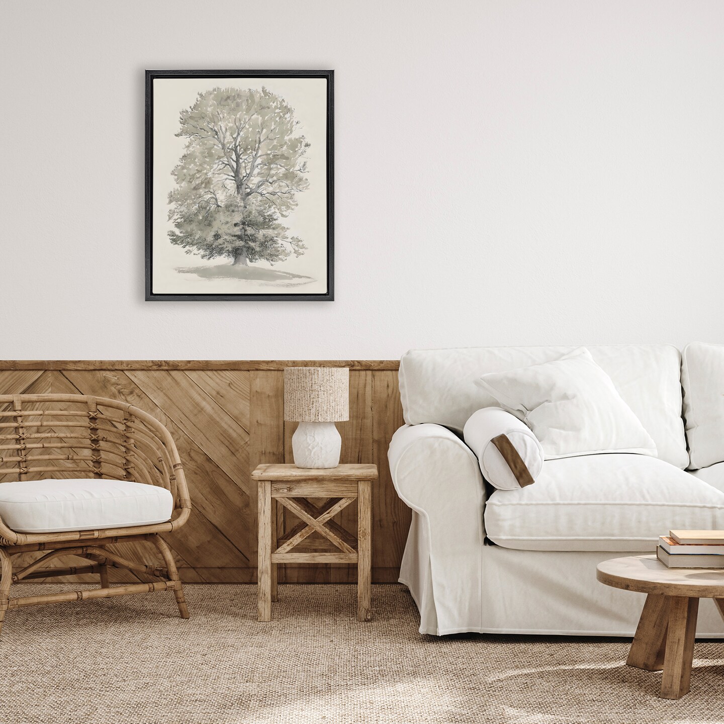 Stupell Industries Vintage Farmhouse Tall Tree Floating Frame, design by Riley B