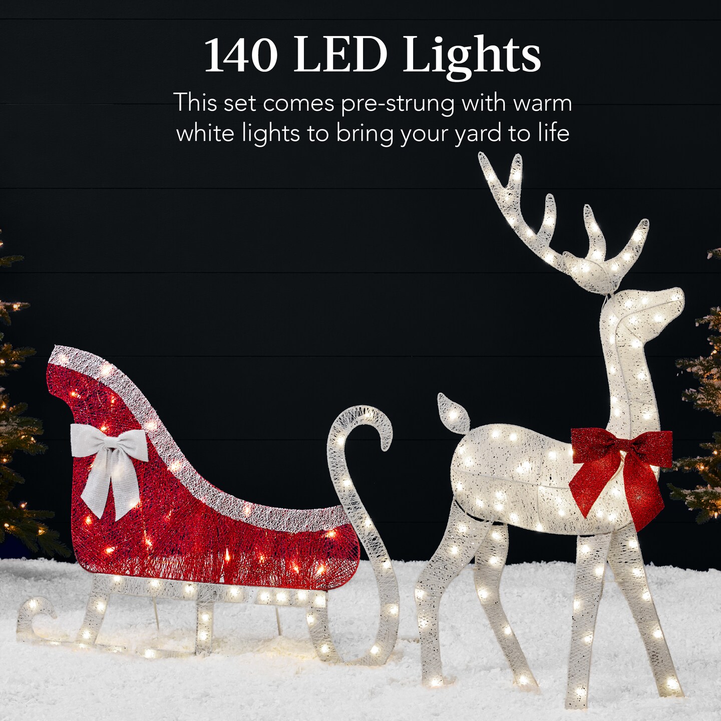 Best Choice Products Lighted 2D Reindeer &#x26; Sleigh Set Outdoor D&#xE9;cor w/ Warm White LED Lights