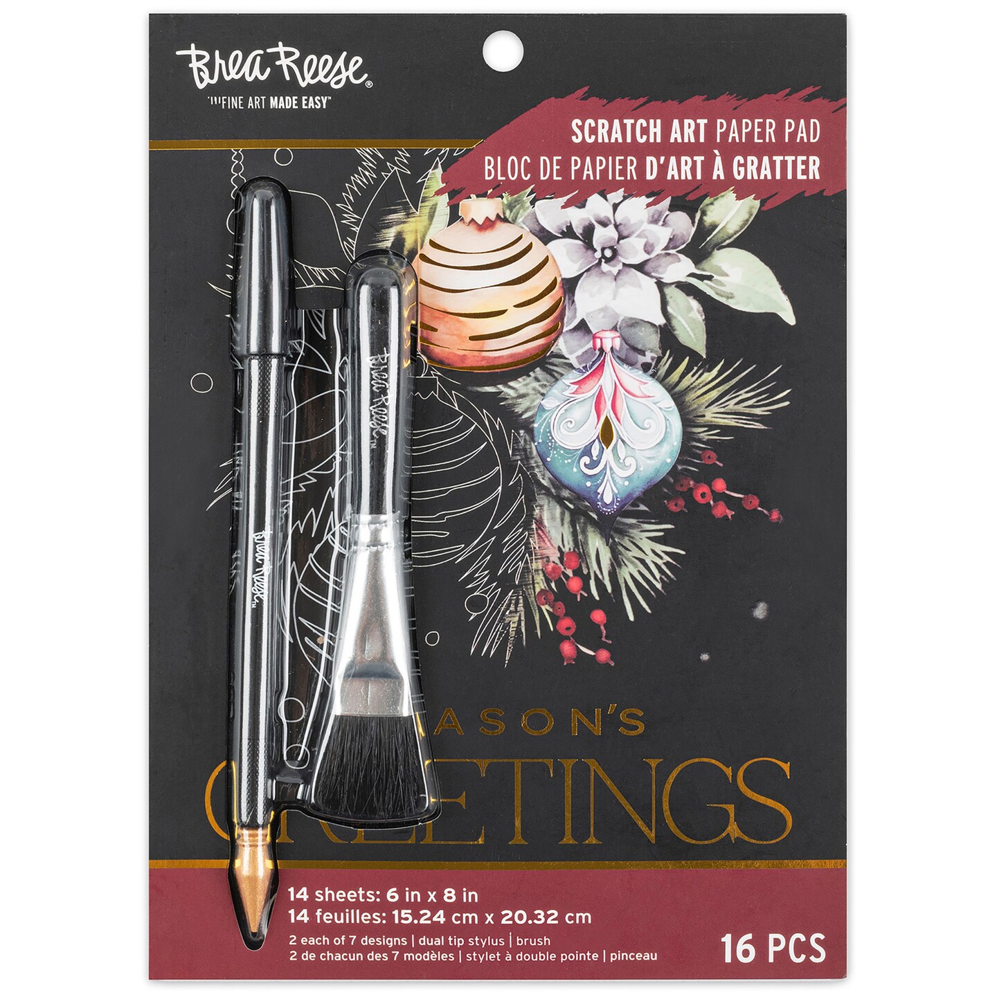 Brea Reese: Scratch Art Paper Pad - Watercolor Christmas - 14 6x8&#x22; Pages, Reveal 7 Seasonal &#x26; Festive Holiday Designs, Metallic Pops, Adult Craft Kit
