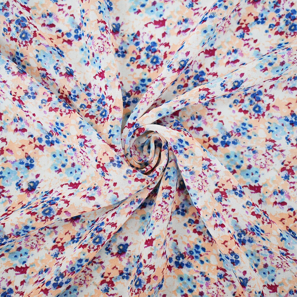 Magenta Purple-Blue-Multi Ditsy Floral Printed Poly Chiffon Woven Fabric By the Yard