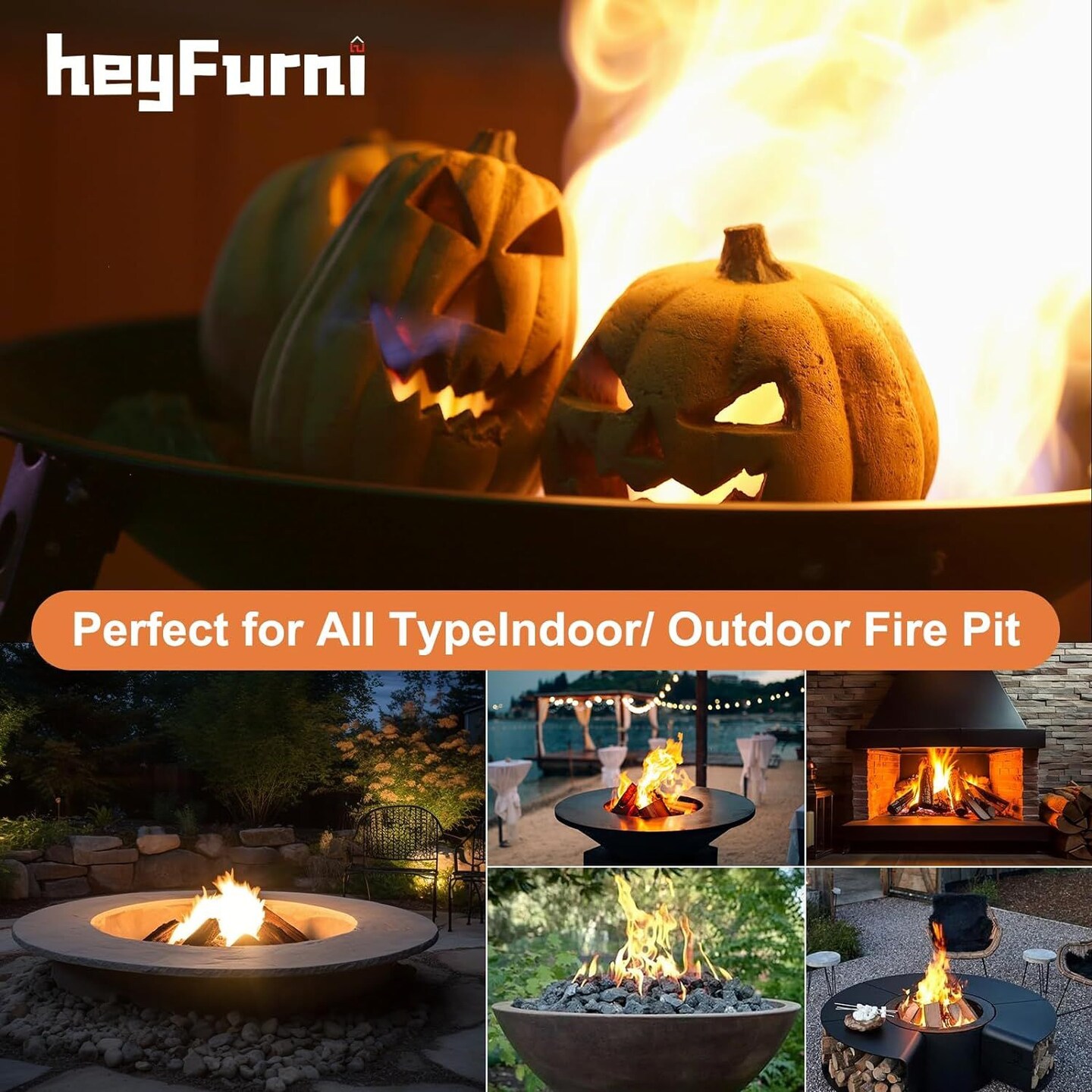 Pumpkin Gas Log, Ceramic Fire Lgs for Ventless & Vent Free, Propane, Gel, Ethanol, Electric, Outdoor Fireplace Fire Pit, Halloween Décor,1-Pack