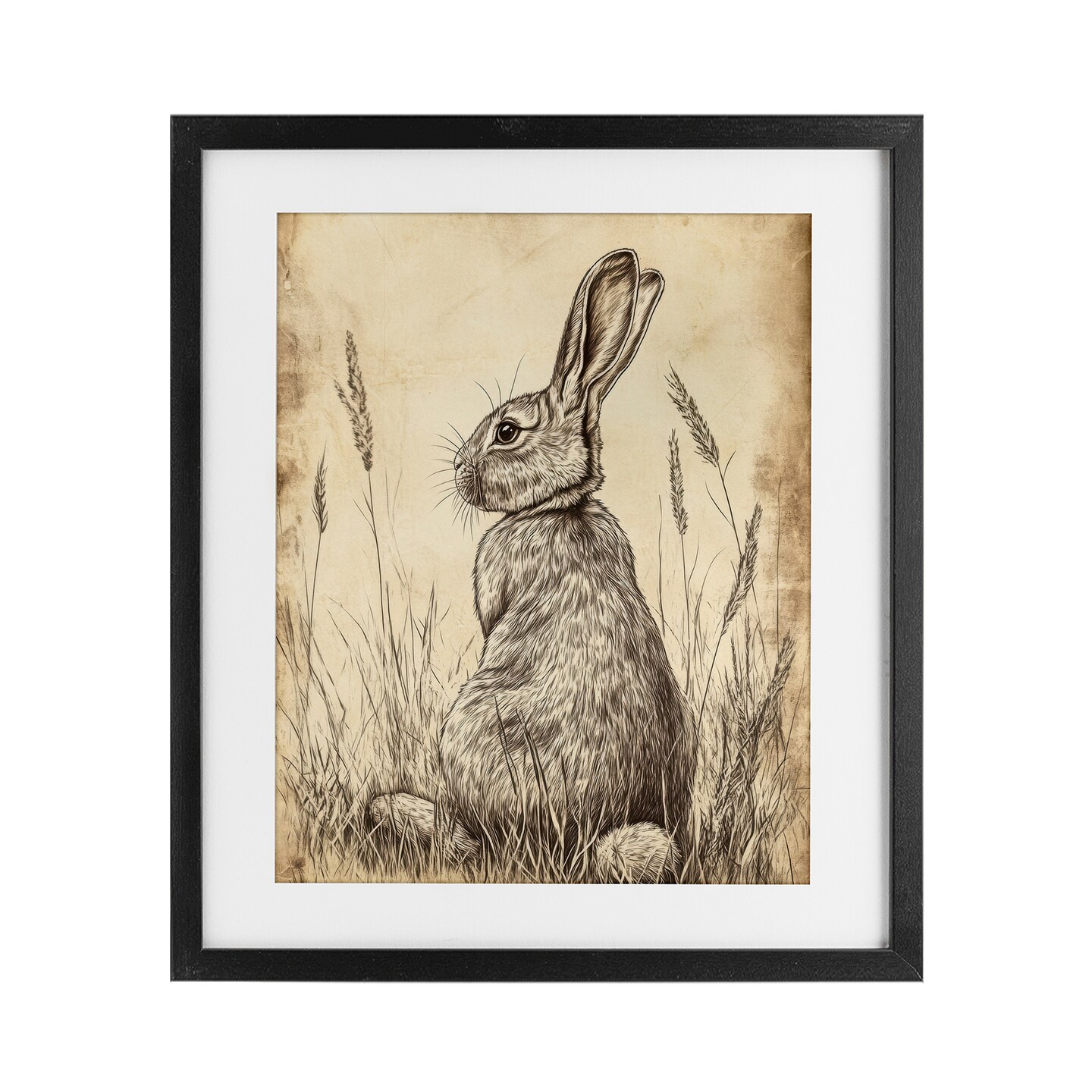 Stupell Industries Vintage Aged Bunny Portrait Framed Print Under Glass, design by Petal Prints Design