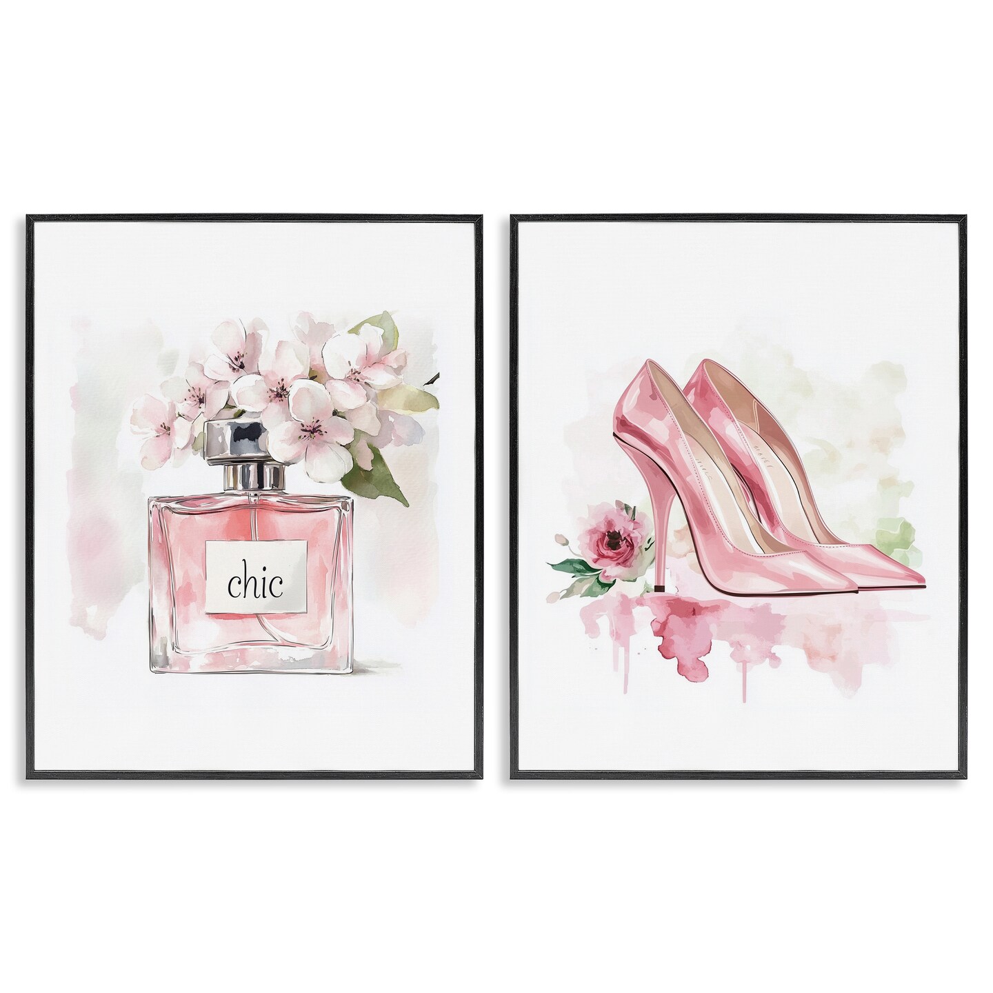 Stupell Industries Rosy Pastel Perfume & Heels 2pc Framed Giclee Set, design by Christine Simpson Art