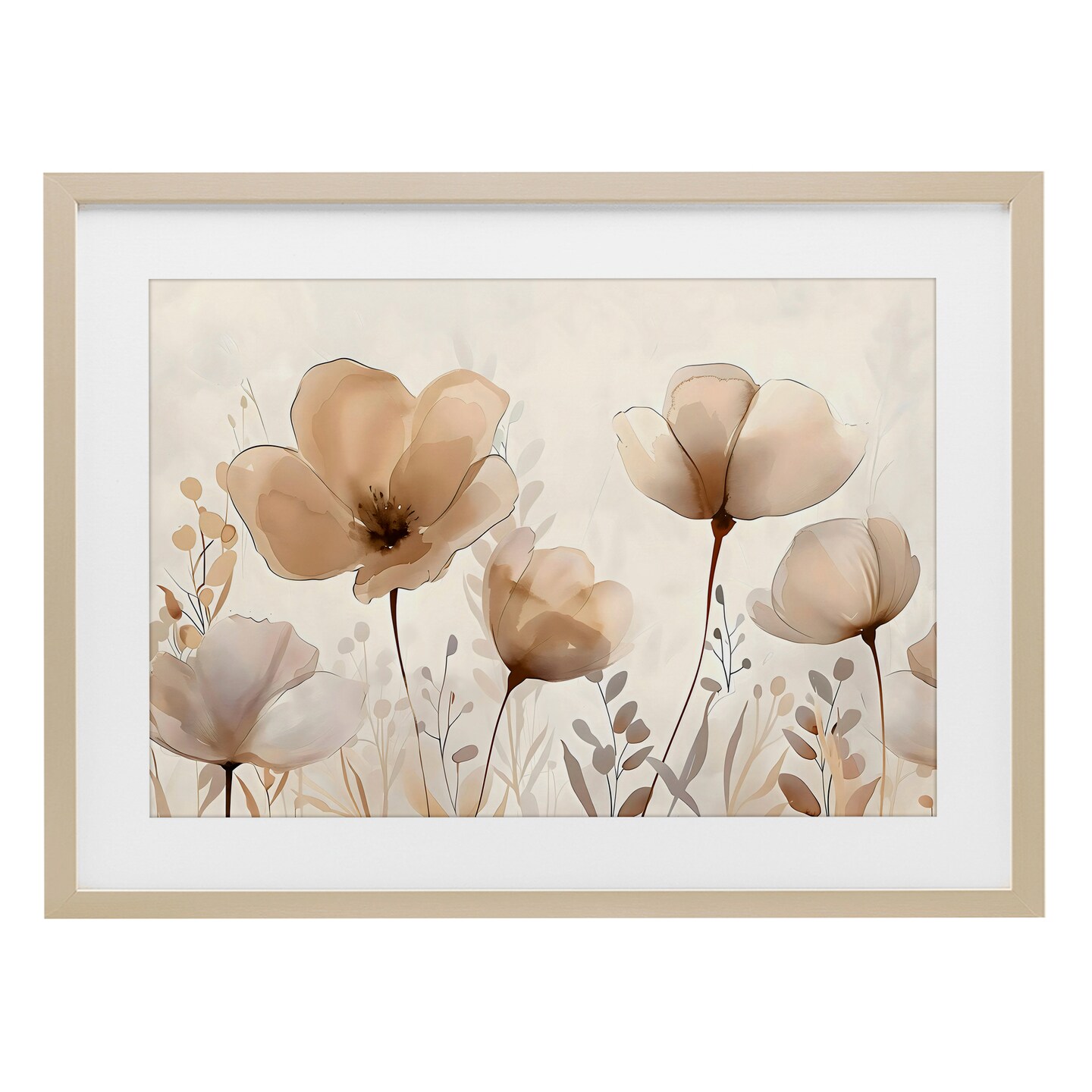 Stupell Industries Neutral Wildflowers Floral Blossoms Framed