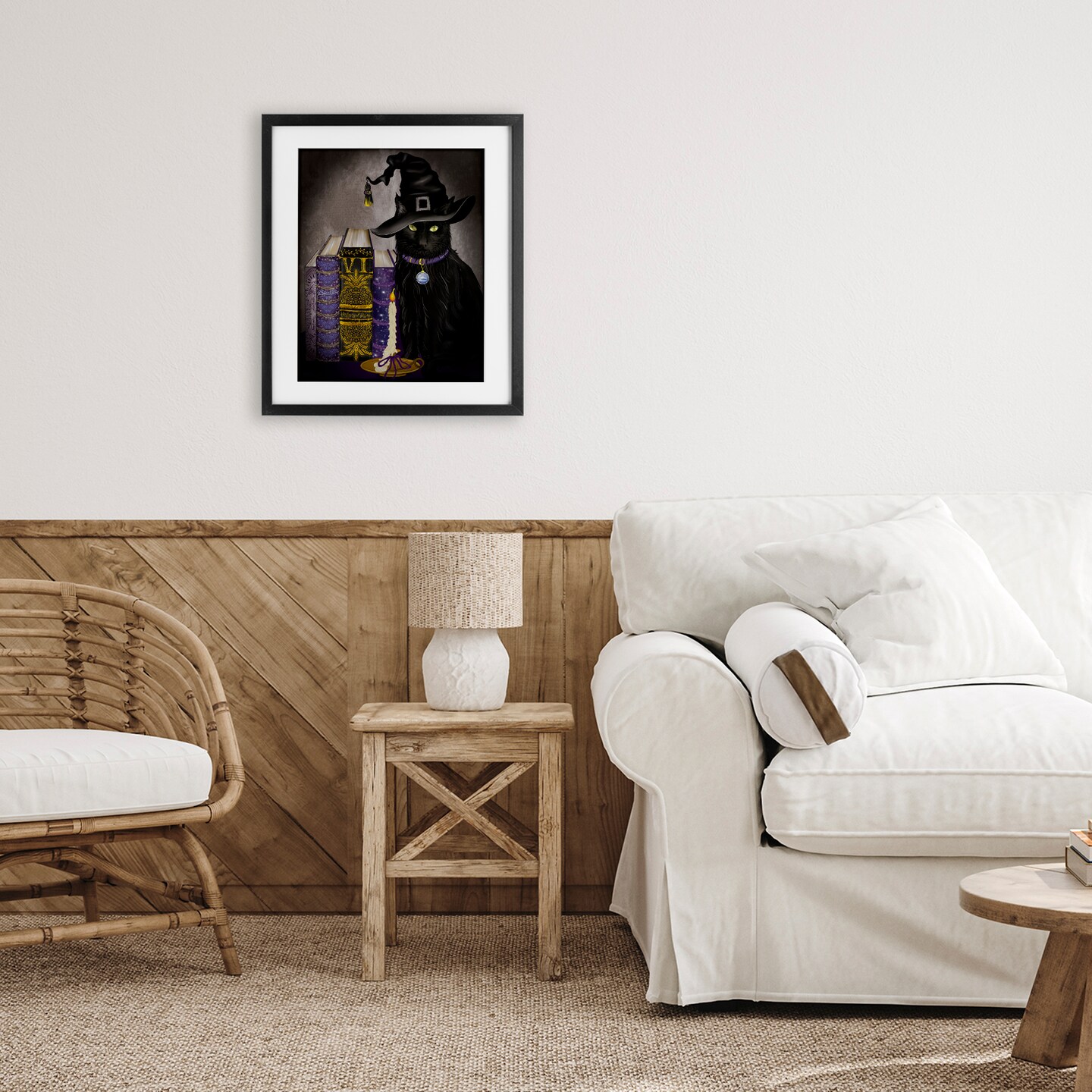 Stupell Industries Black Cat Gothic Books Framed Print Under Glass, design by Lori Mosley