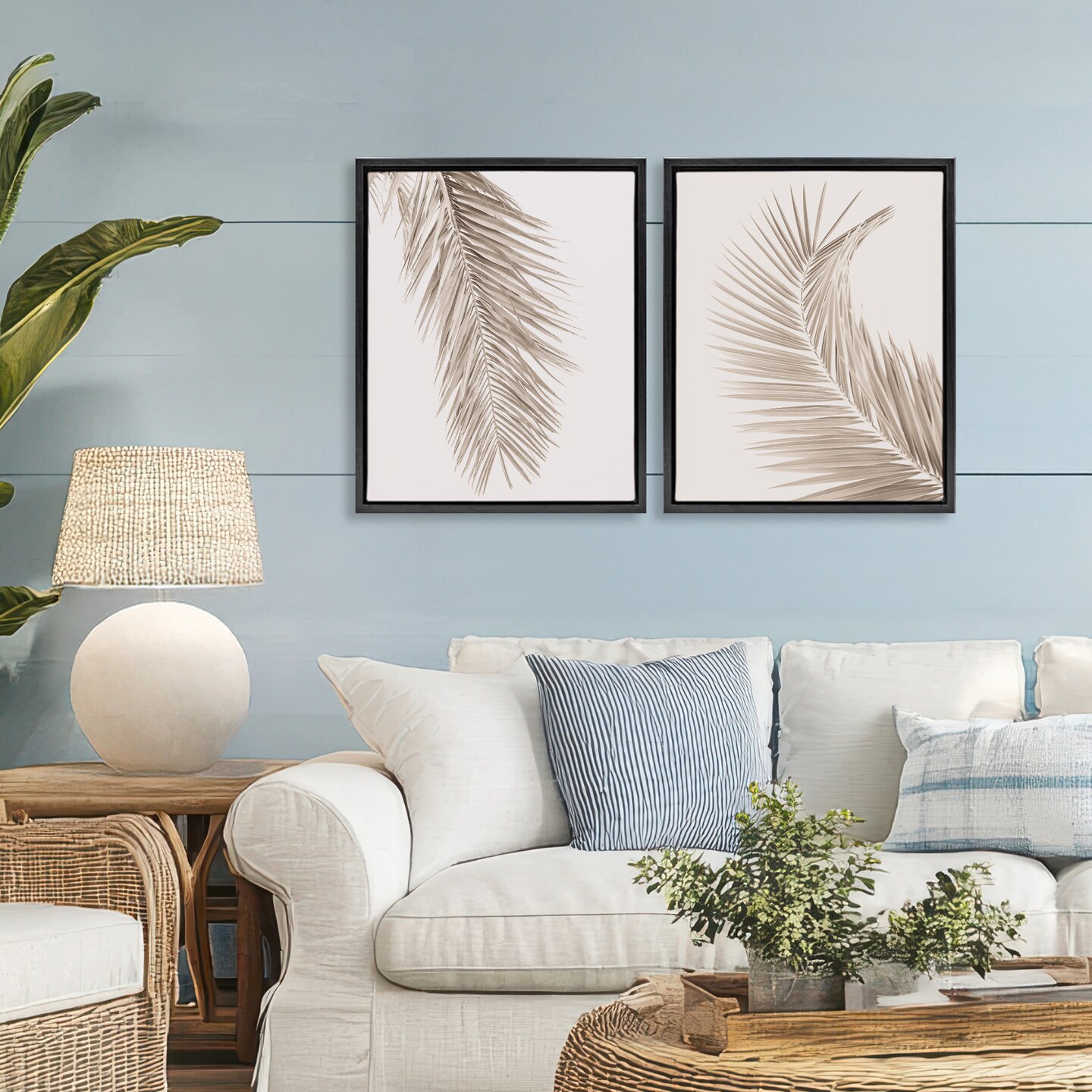 Stupell Industries Muted Neutral Brown Palms 2pc Floating Frame Set, design by Sisi and Seb