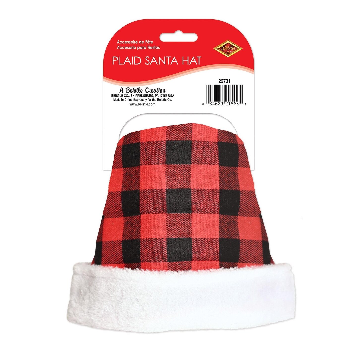 12 Pack Beistle Christmas Plaid Santa Hat - Red &#x26; Black