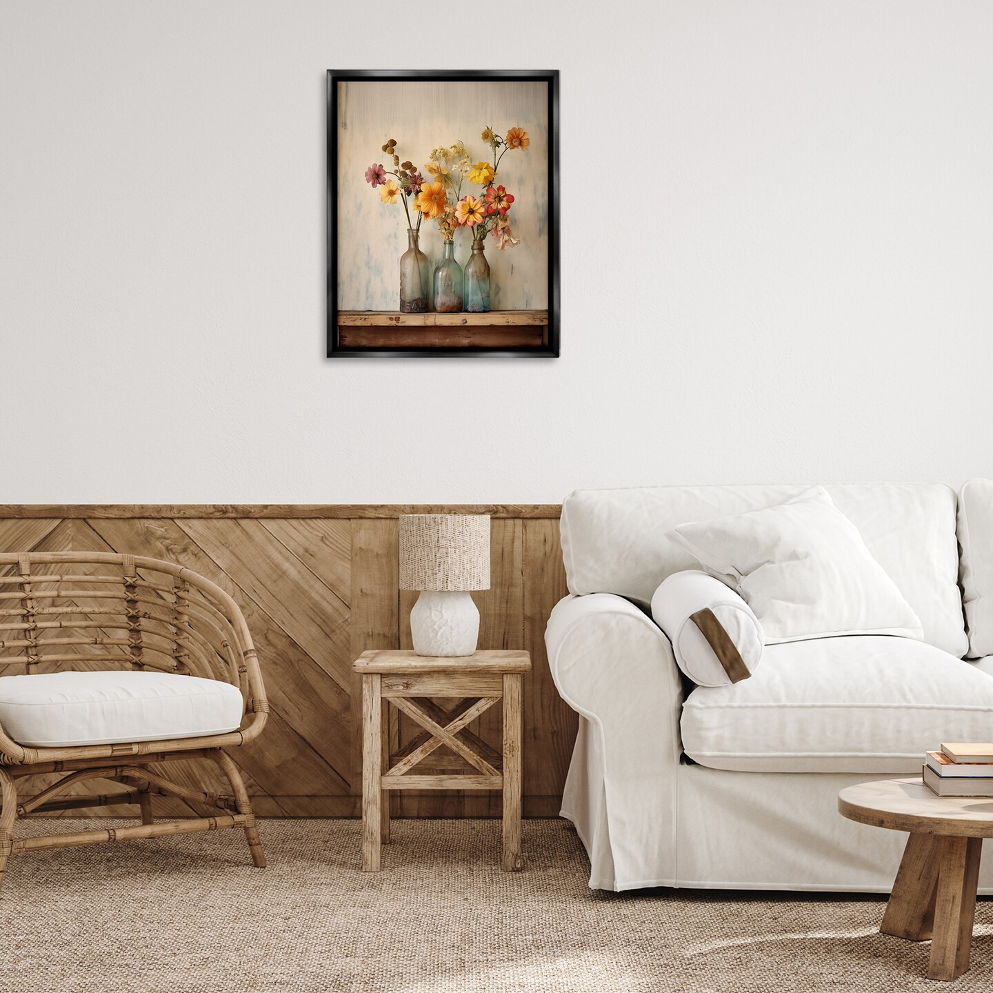 Stupell Industries Rustic Spring Flowers Shelf Floating Frame Design by Arlington Prints