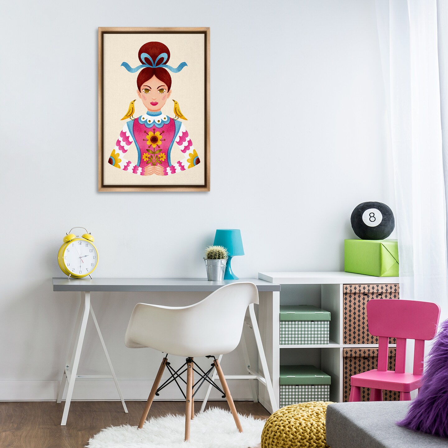 Stupell Industries Brunette Girl with Birds Floating Frame Design by Hannah Moren