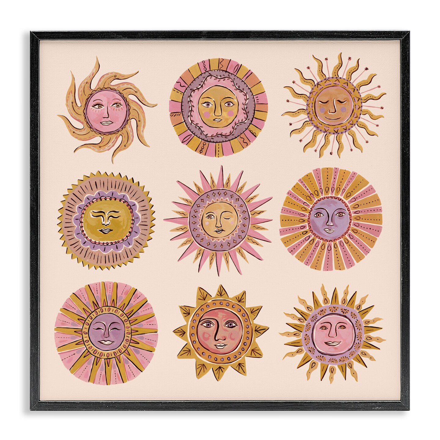 Stupell Industries Boho Solar Faces Framed Giclee, design by Two If By Sea Studios