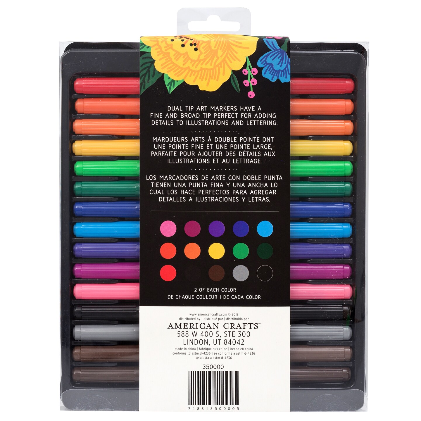 American Crafts Dual Tip Art Markers Value Pack 30/Pkg-Fine & Broad
