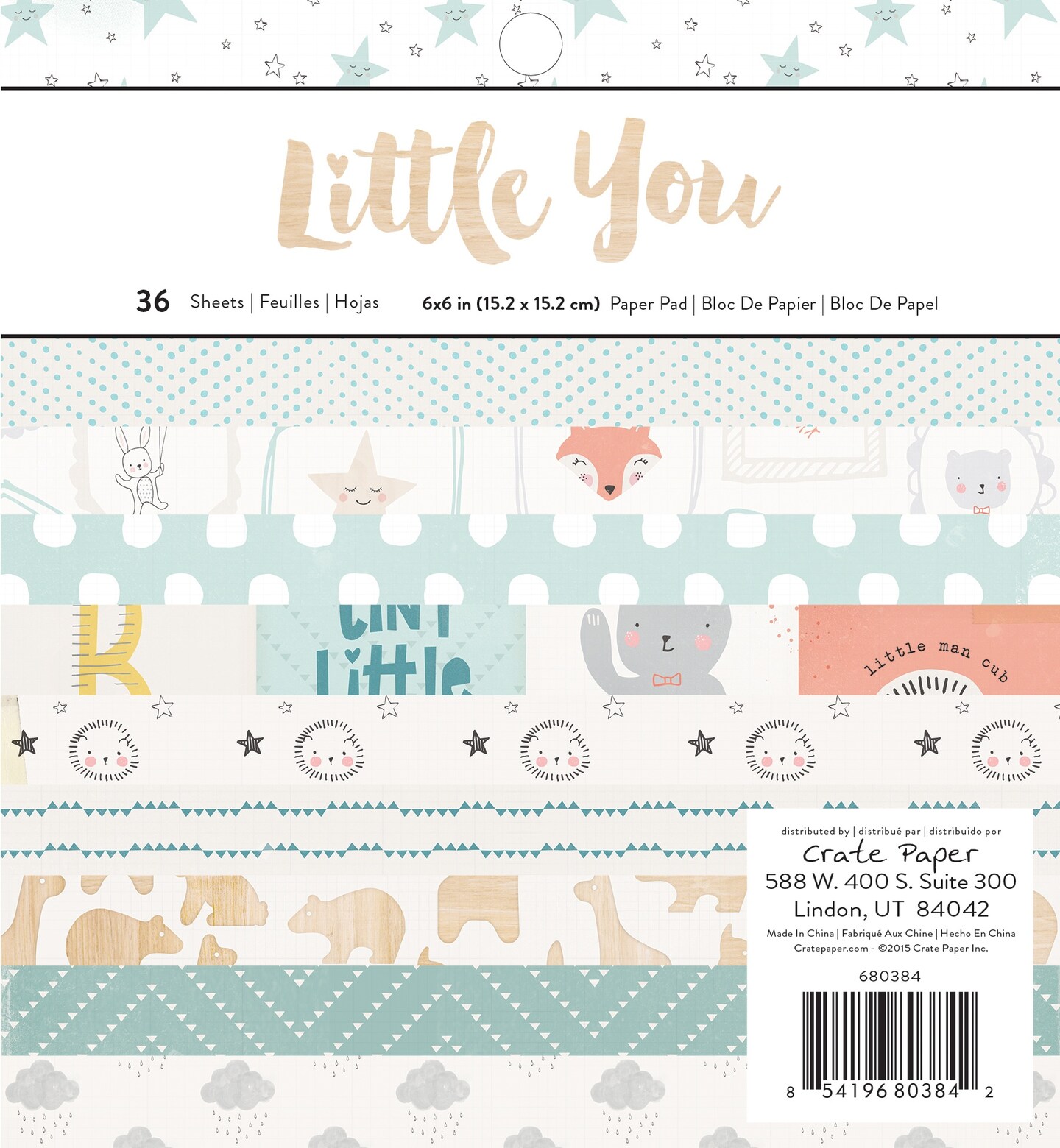 Crate Paper Single-Sided Paper Pad 6"X6" 36/Pkg-Little You Boy, 12 Designs/3 Each