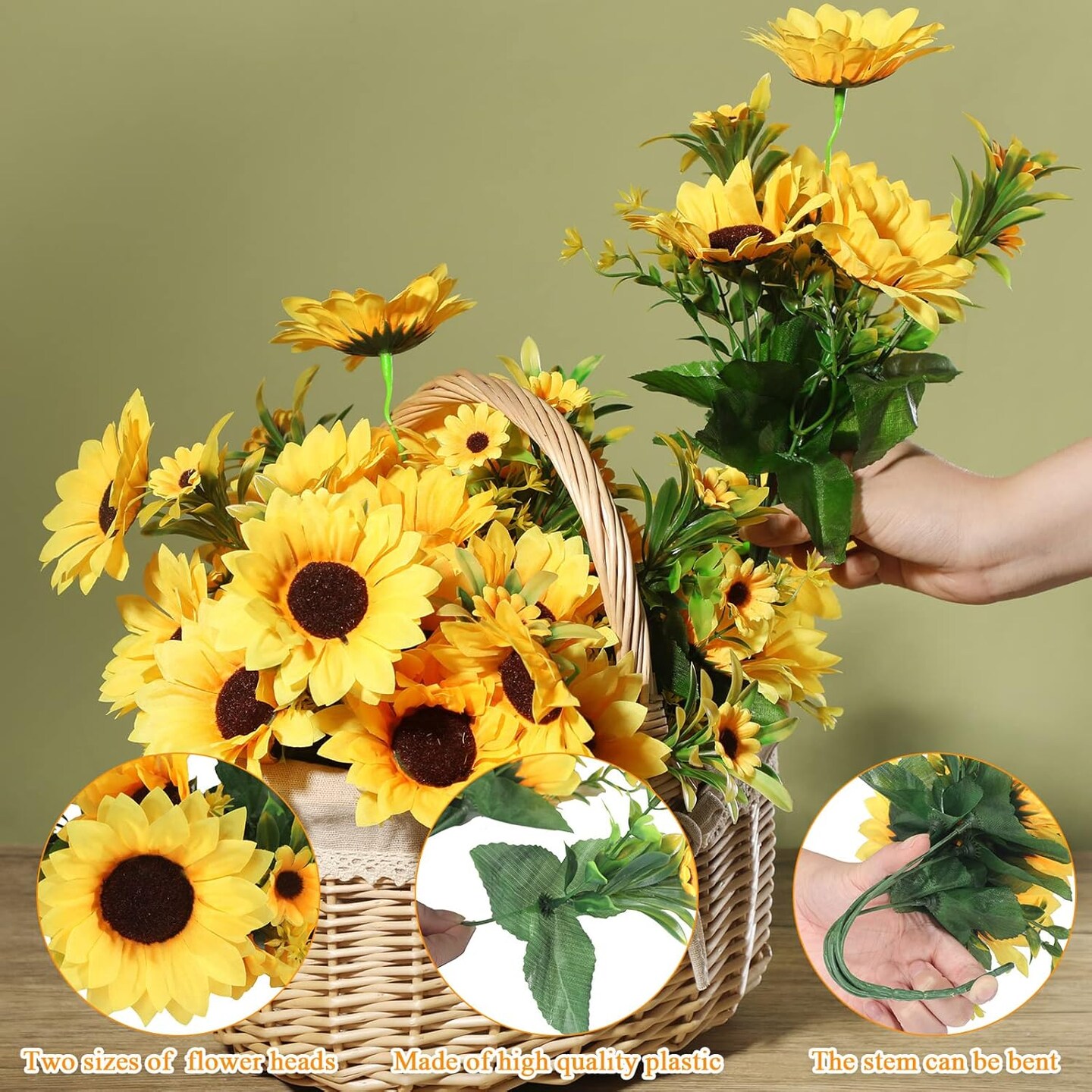 8 Packs Artificial Sunflowers with Stems Silk Fake Sunflowers (Fresh Style)