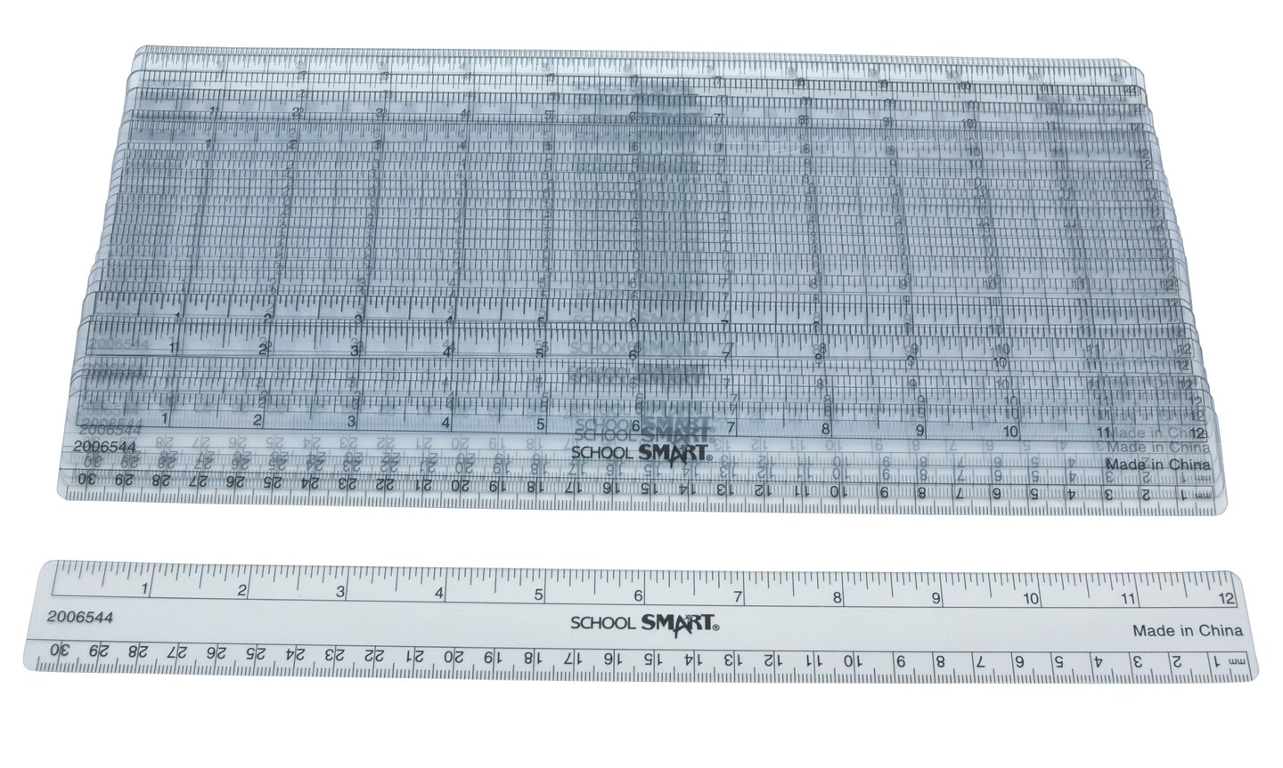 School Smart Flexible Plastic Ruler, Inches and Metric, 12 Inch Size, Clear, Pack of 36