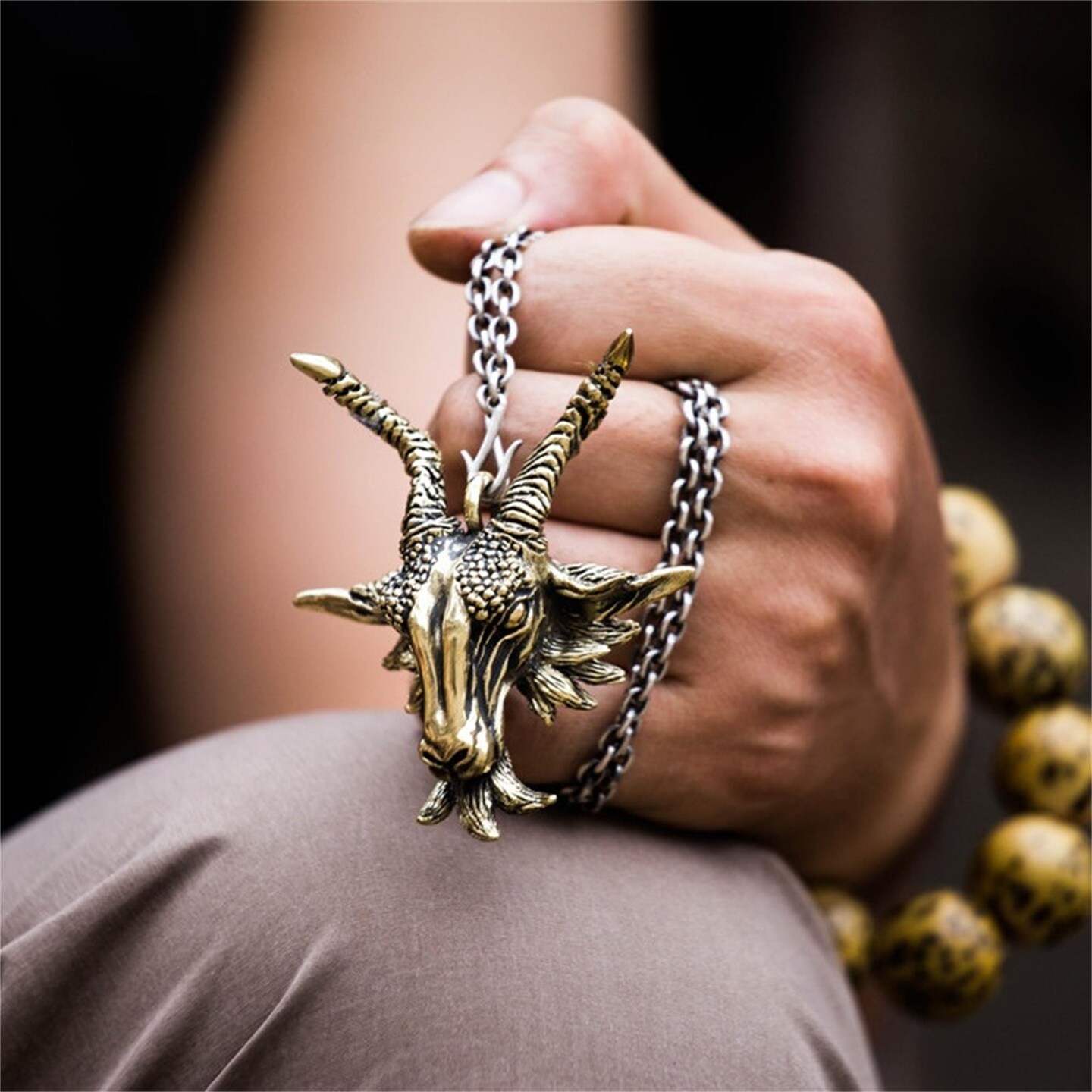 Ram Head Goat Skull 925 Silver Pendant - Animal Totem Handmade