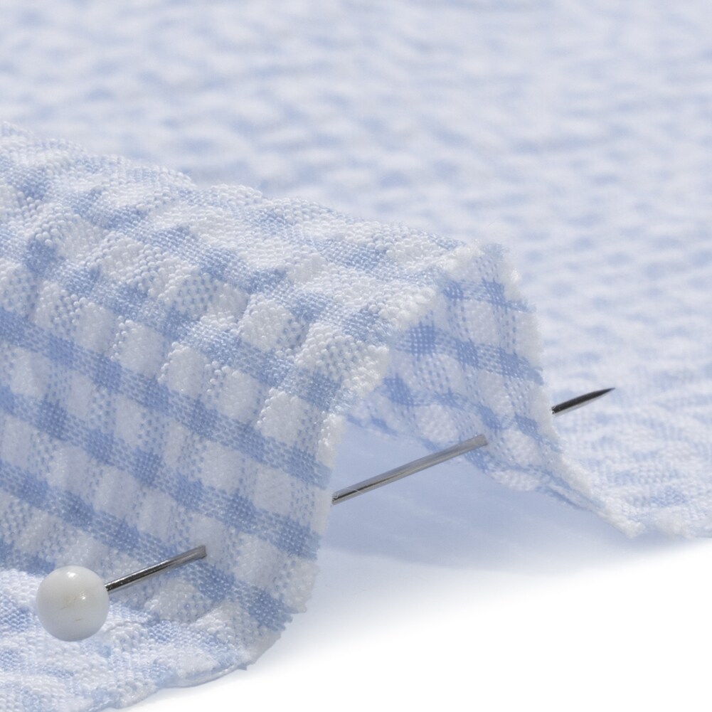 1 Yard Blue White Checkered Cotton Polyester Summer Seersucker Fabric
