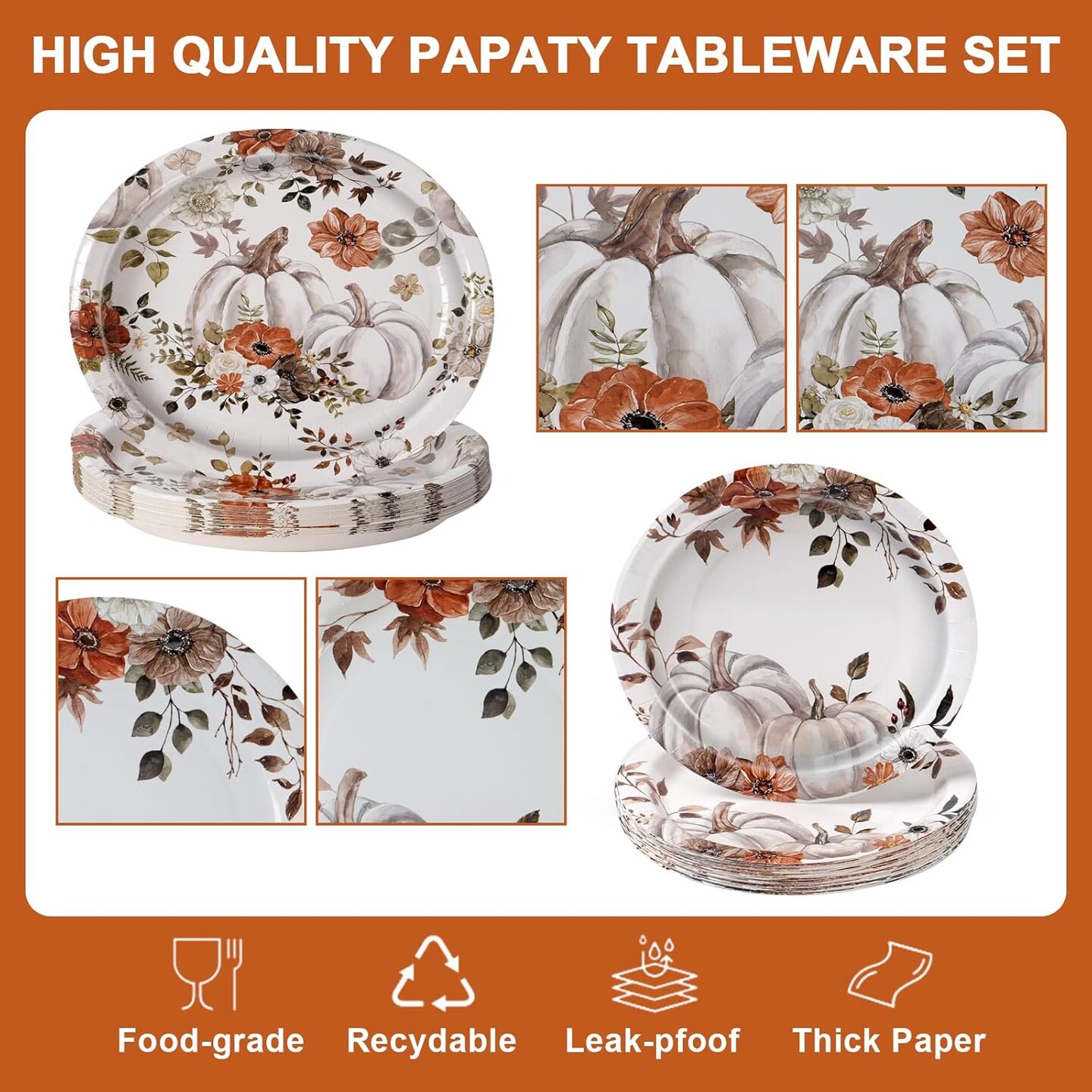 100 PCS Fall Paper Plates and Napkins (Paper)