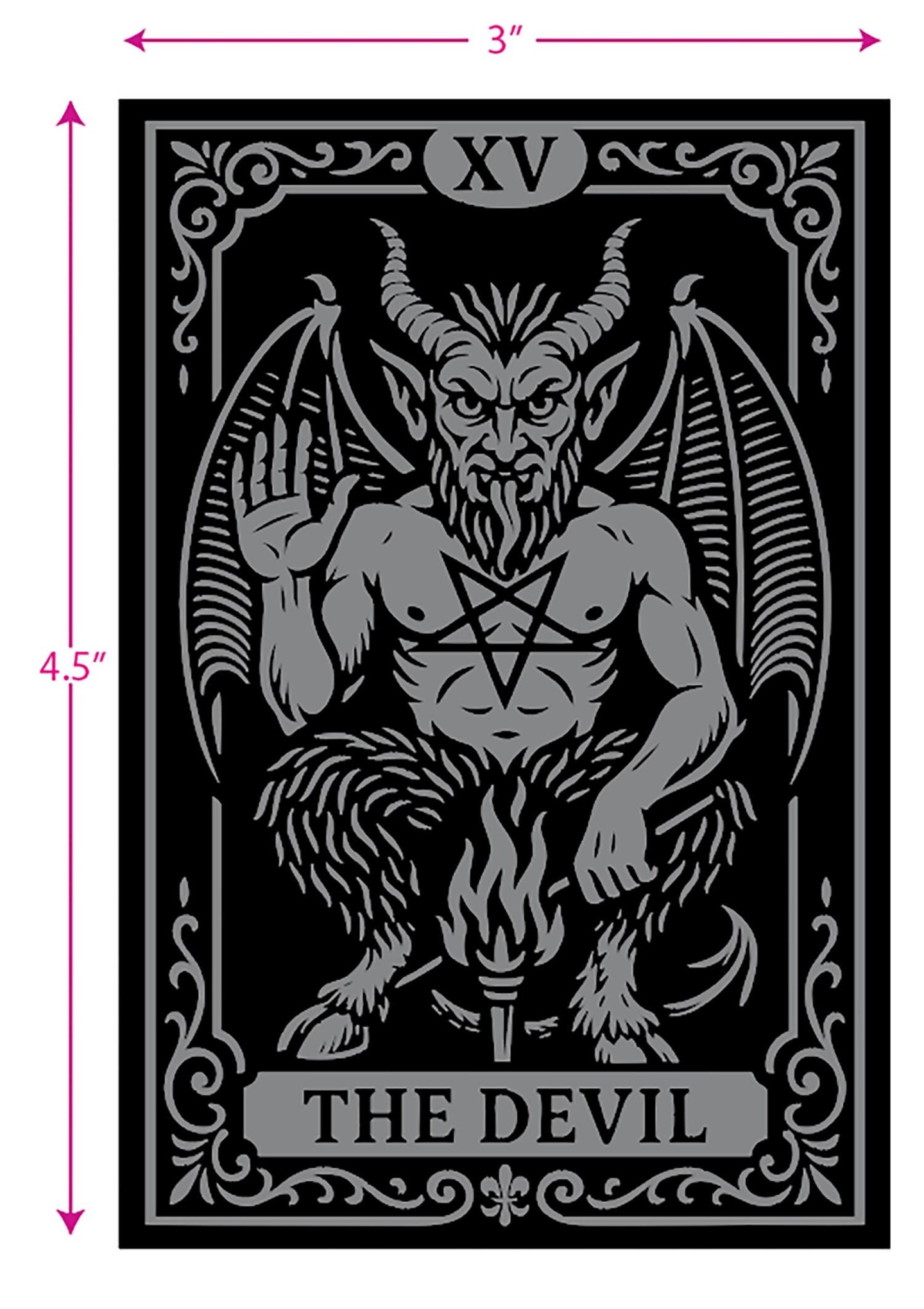 Tarot Card Sticker: The Devil, Silver and Black Vinyl Sticker, 3x4