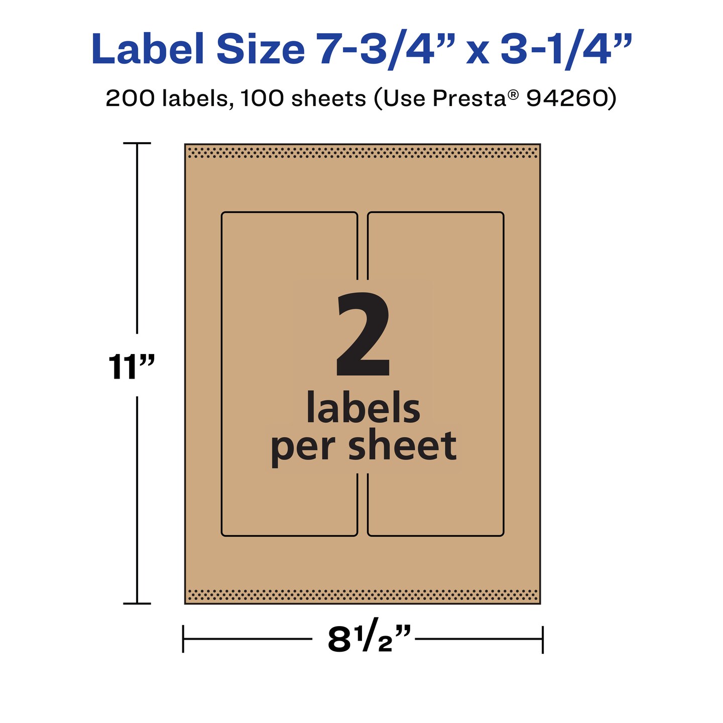 Avery Kraft Brown Rectangle Labels with Sure Feed, 7.75" x 3.25"