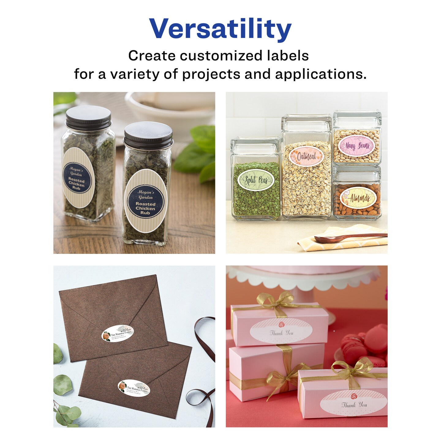 Avery Matte White Removable Oval Labels with Sure Feed Technology, Print-to-the-Edge, 4.25" x 3.25"