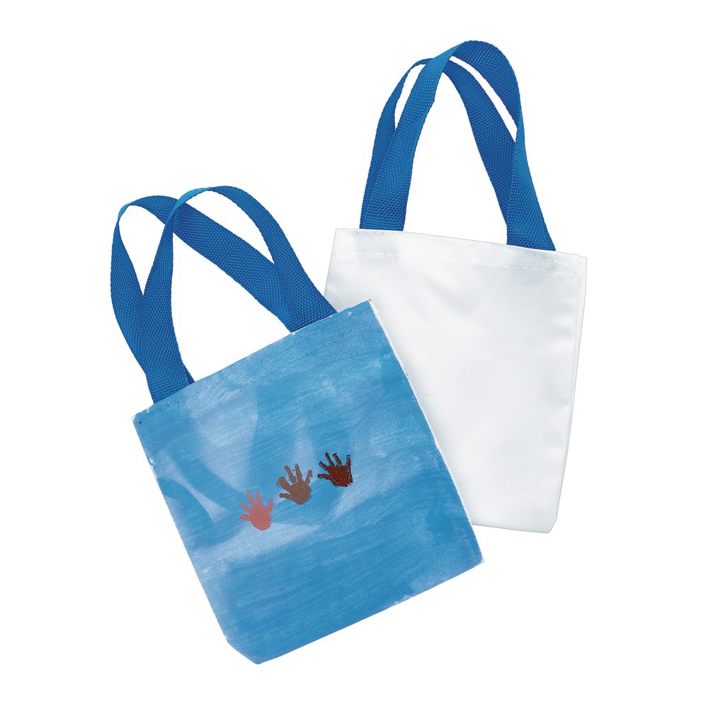 Colorations Set of 12, Kids Decorate Their Own Durable Small Canvas Tote Bags with Colored Handles, Arts &#x26; Crafts, 8-1/2 inches W x 8-1/4 inchesH x 2-1/4  inches D, Personalize Party Favor, Lunch Bag