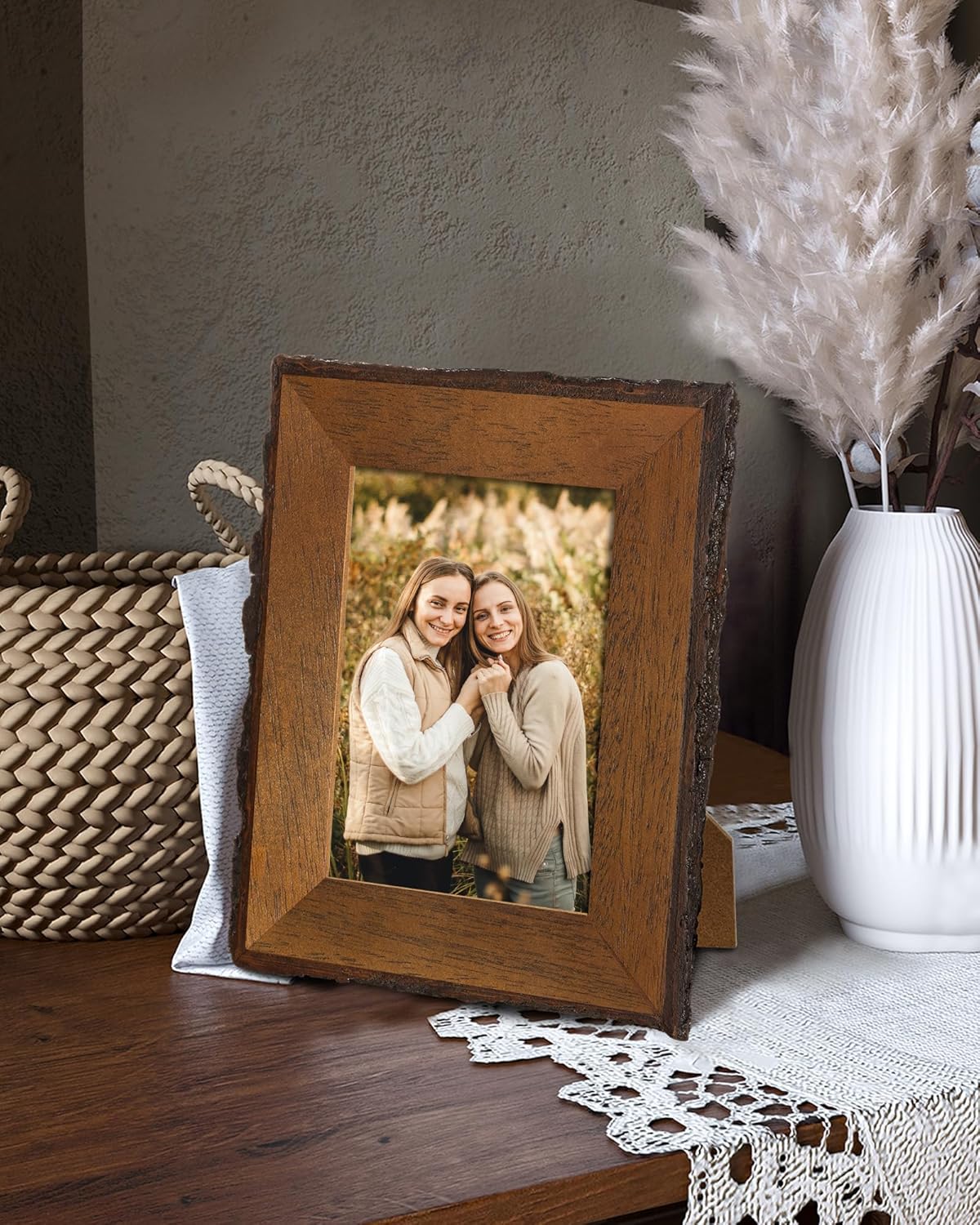 Rustic 5x7 Picture Frame|Natural Solid Wood 5 x 7 Photo Frame with Live Bark Edges|Tempered Glass