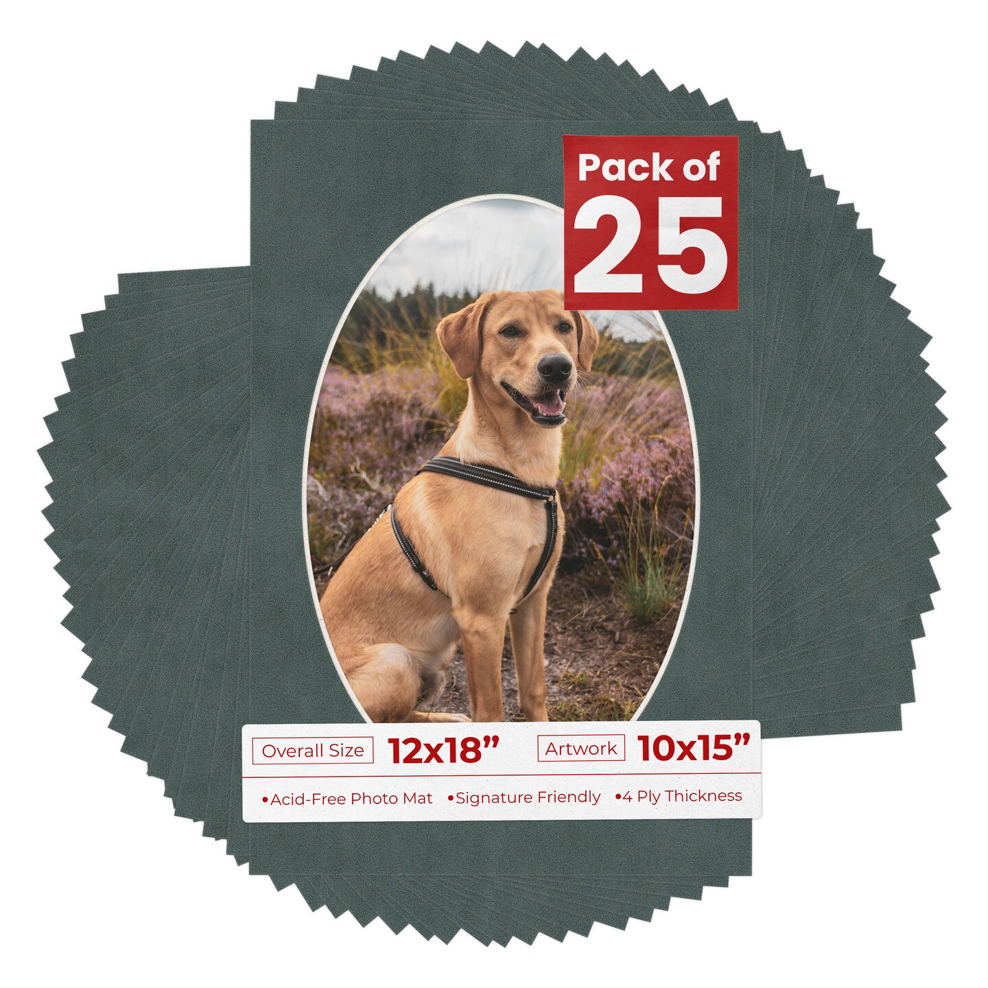 Dark Grey Suede Mat Board for 12x18 Frames - Oval Opening for 10x15 Photos