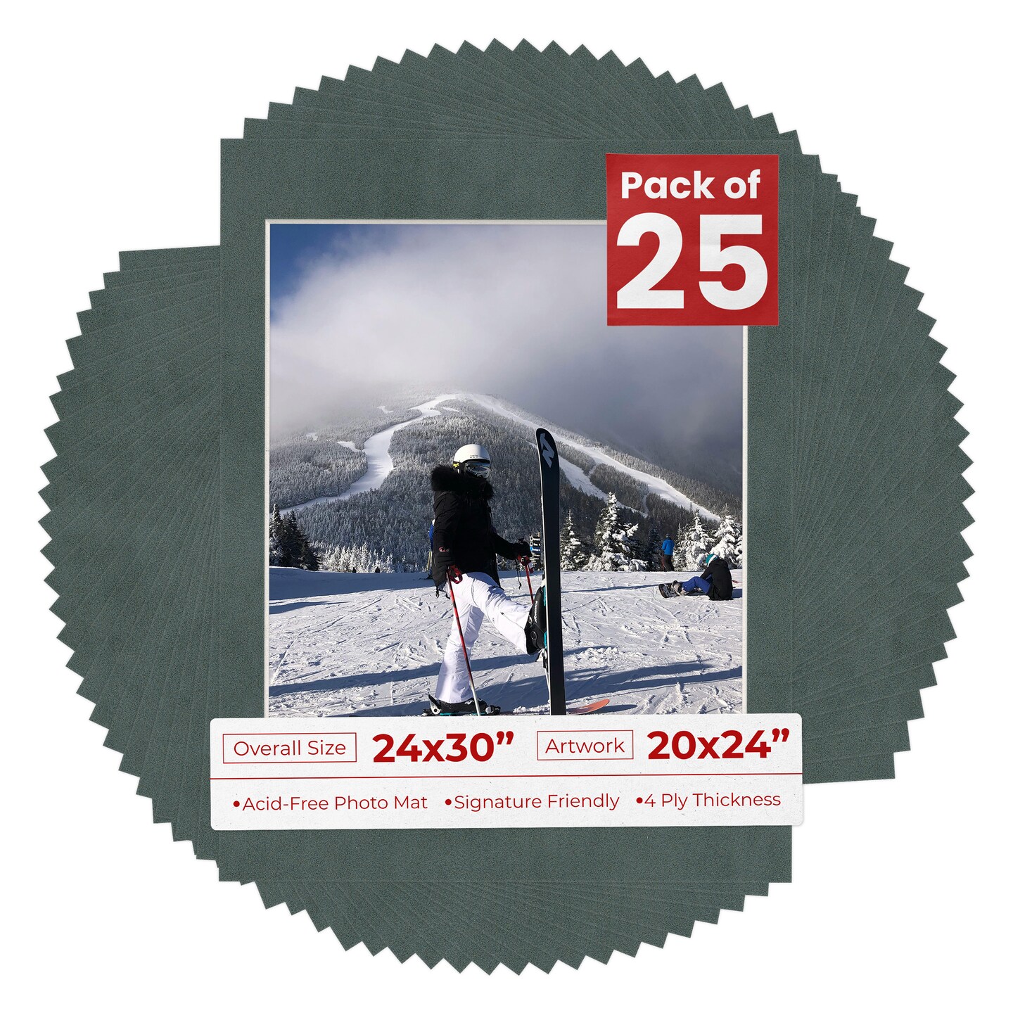 Dark Grey Suede Mat Board for 24x30 Frames - Fits 20x24 Photos