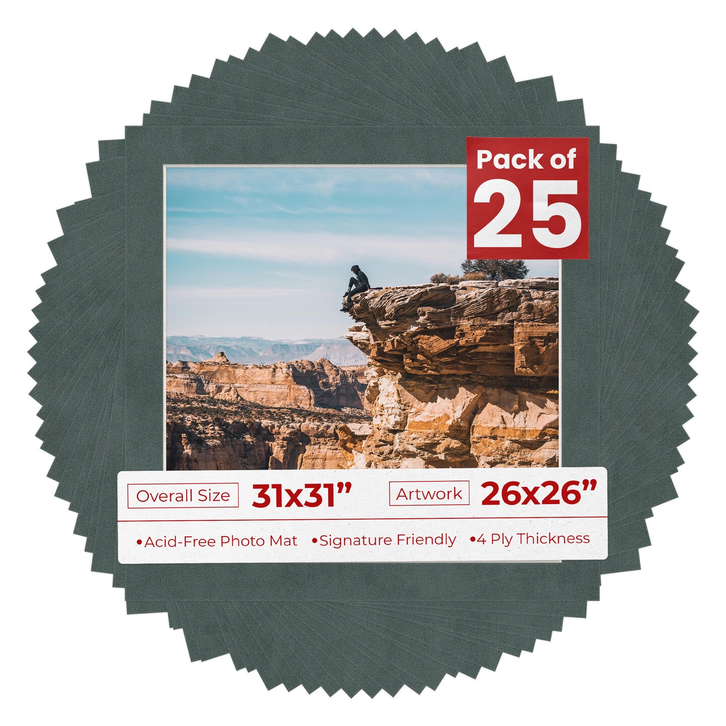 Dark Grey Suede Mat Board for 31x31 Frames - Fits 26x26 Photos