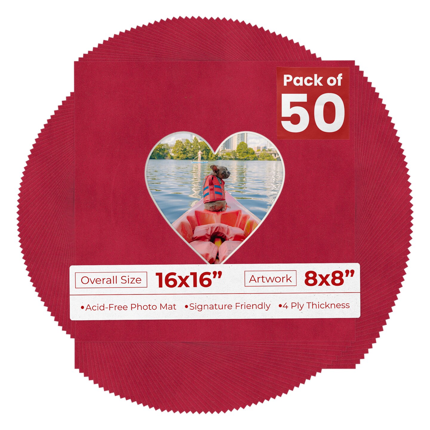 Red Suede Mat Board for 16x16 Frames - Heart Opening for 8x8 Photos
