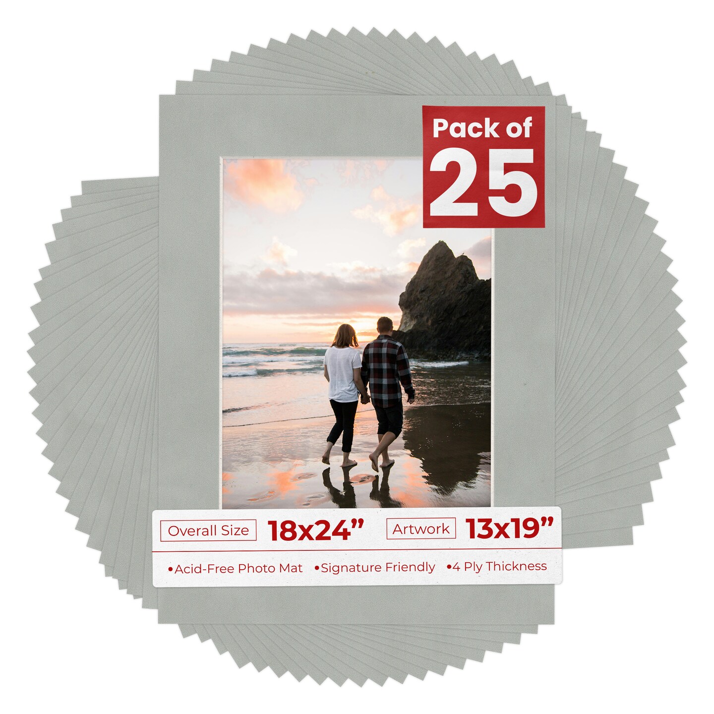 Light Grey Suede Mat Board for 18x24 Frames - Fits 13x19 Photos