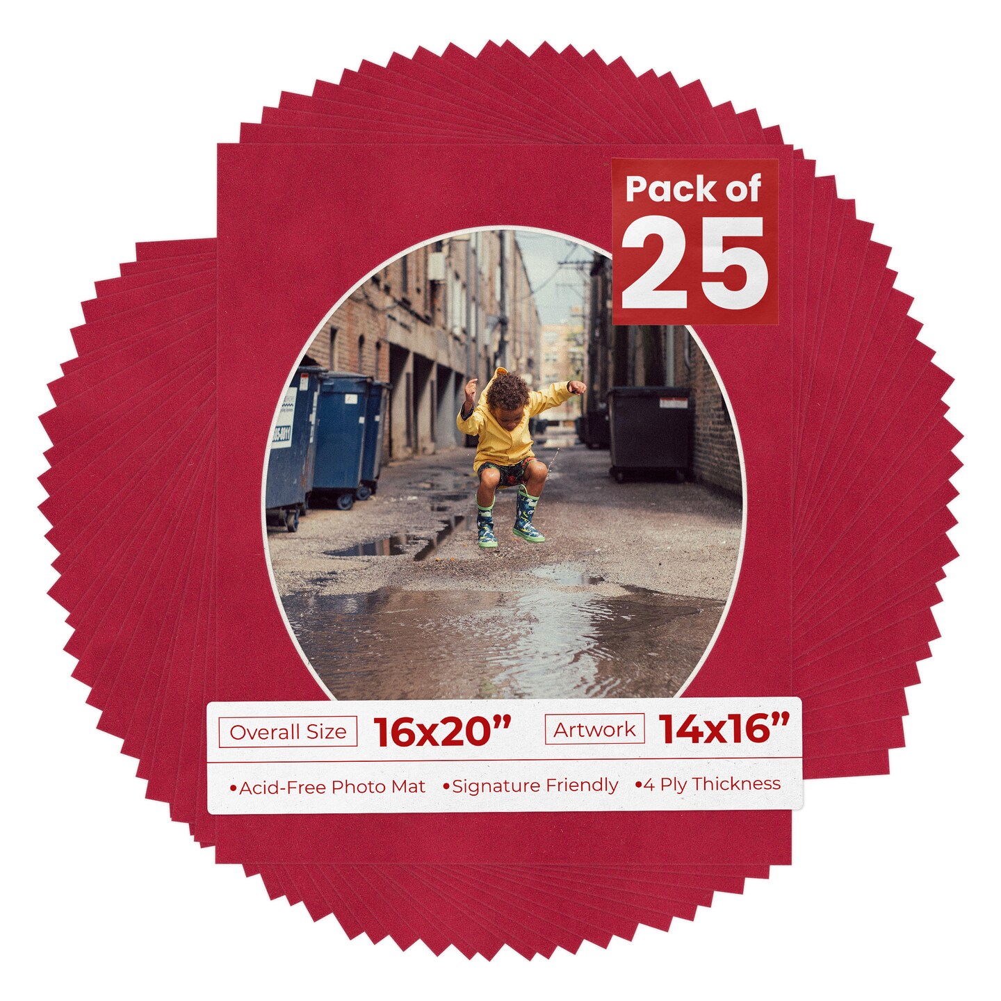 Red Suede Mat Board for 16x20 Frames - Oval Opening for 14x16 Photos